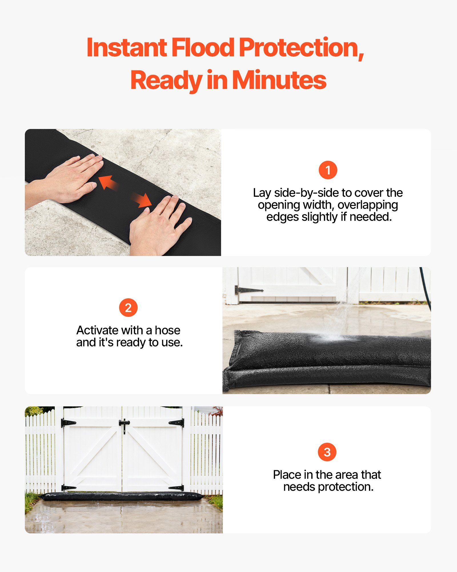 Flood Barrier, 8 Pack, 3050 x 210 mm Flood Bags Activated by Water, Reusable Water Absorbent Barrier, Sandless Sandbags Blockage, Flooding Prevention Bags for Home, Doorway, Basement, Garage - Image 4