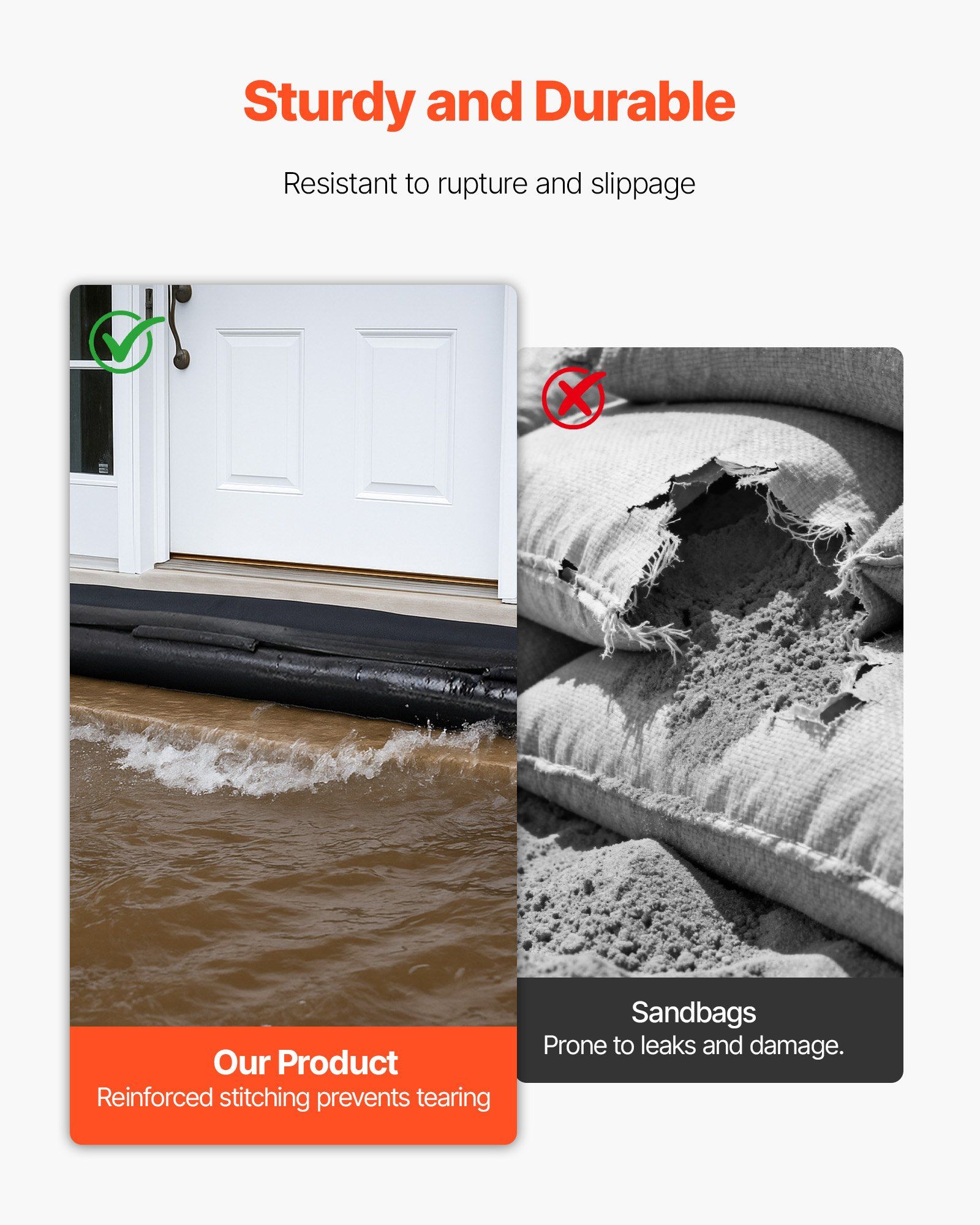 Flood Barrier, 8 Pack, 3050 x 210 mm Flood Bags Activated by Water, Reusable Water Absorbent Barrier, Sandless Sandbags Blockage, Flooding Prevention Bags for Home, Doorway, Basement, Garage - Image 5