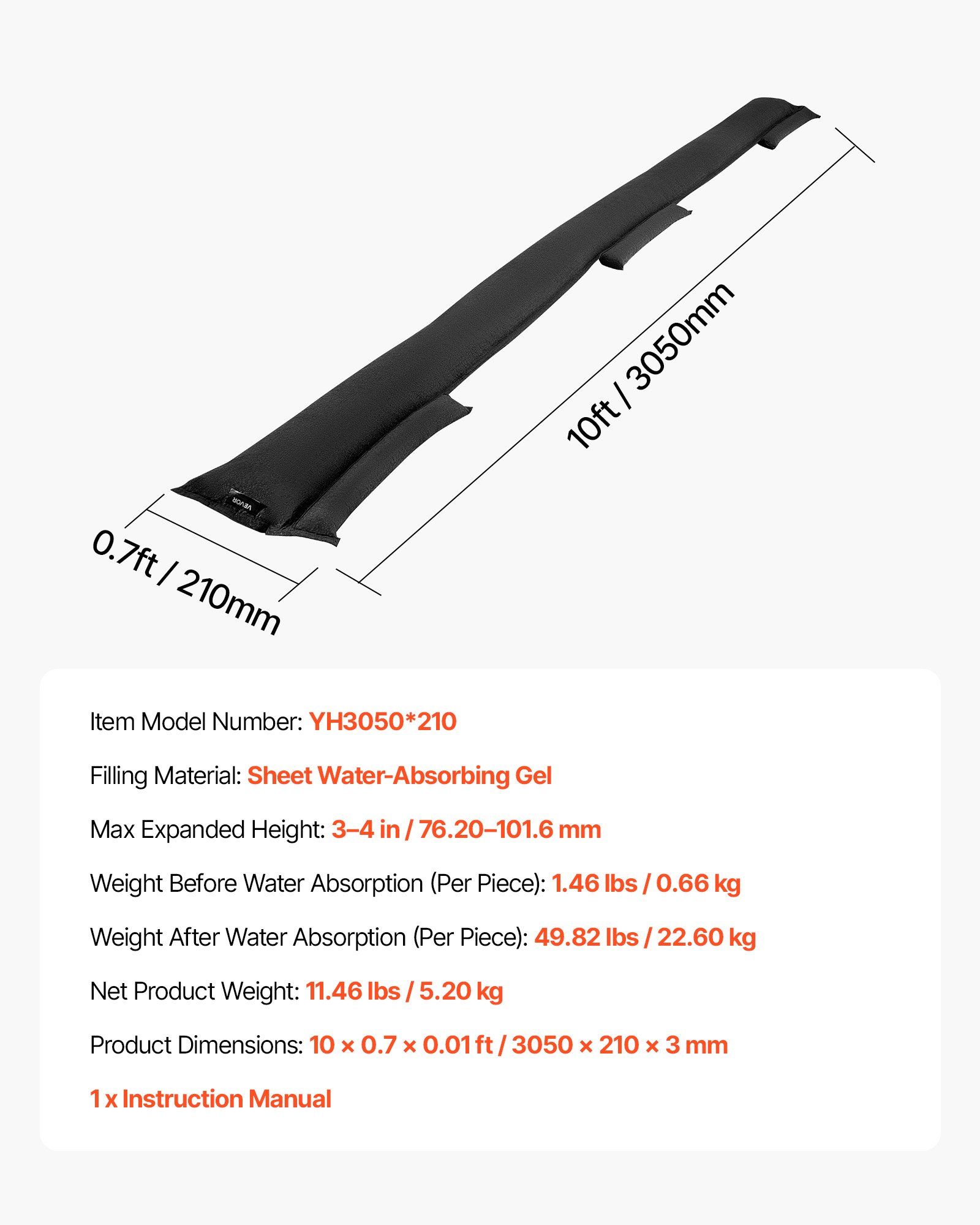 Flood Barrier, 8 Pack, 3050 x 210 mm Flood Bags Activated by Water, Reusable Water Absorbent Barrier, Sandless Sandbags Blockage, Flooding Prevention Bags for Home, Doorway, Basement, Garage - Image 7