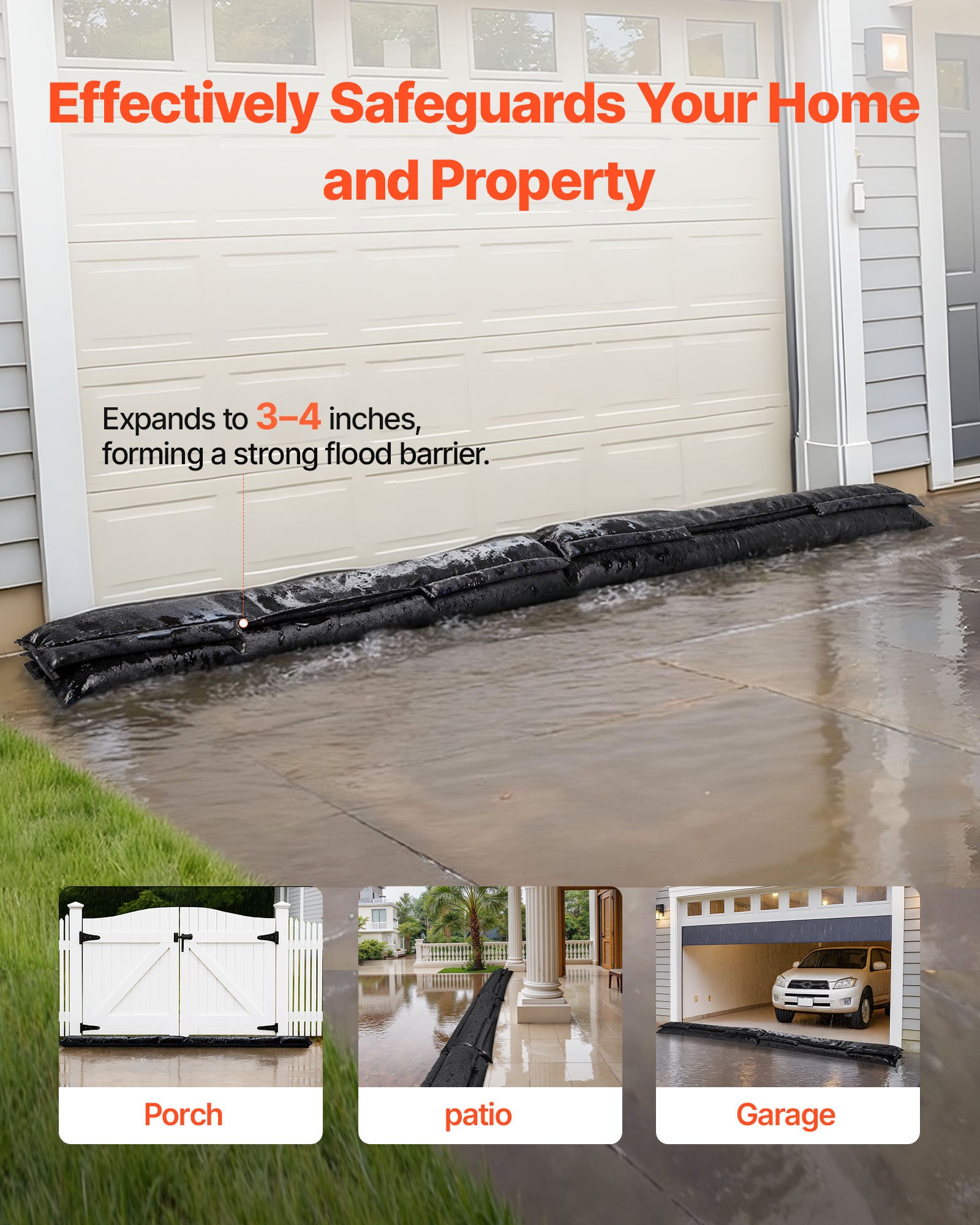 Flood Barrier, 10 Pack, 1530 x 210 mm Flood Bags with Bucket, Reusable Water Absorbent Barrier Activated by Water, Sandless Sandbags Blockage, Flooding Prevention Bags for Basement, Garage, Doorway - Image 2