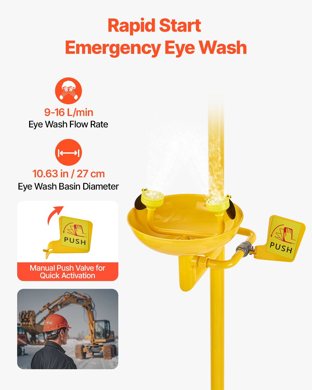 Emergency Shower Eye Wash Station, 34.25 x 15.75 x 91.73 Inch 304 Stainless Steel Eyewash and Shower Combination, OSHA-Approved First Aid Eye Wash Station, for Schools, Labs, Factories, Yellow - Image 5