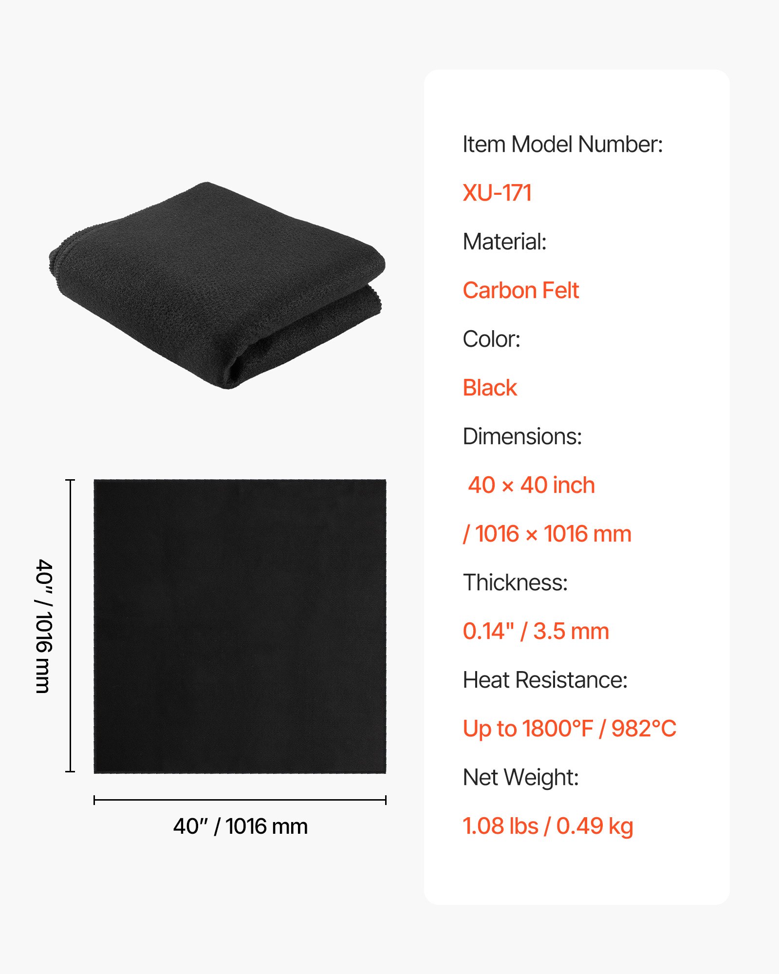 Carbon Felt Welding Blanket, 1016mm x 1016mm Flame Retardant Welding Blanket, Up to 1800°F Heat Resistant Safety Protection Blanket, 3.5mm Thickened Carbon Fiber Fireproof Insulation Mat Pad - Image 7