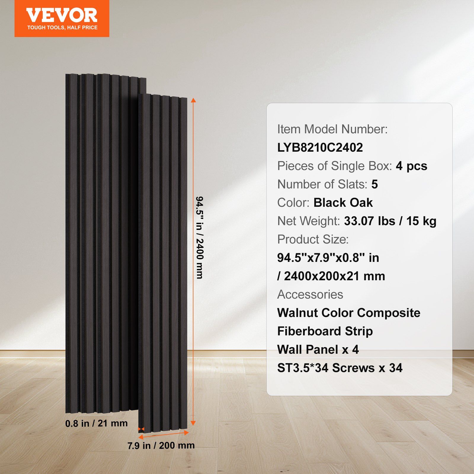 Wood Slat Acoustic Panels, 7.9 x 94.5 inch, MDF Accent Wooden Wall Panels for Modern Interior Wall Decor, Faux Wood Wall Board Panels for Noise Reduction, Black Oak - Image 7