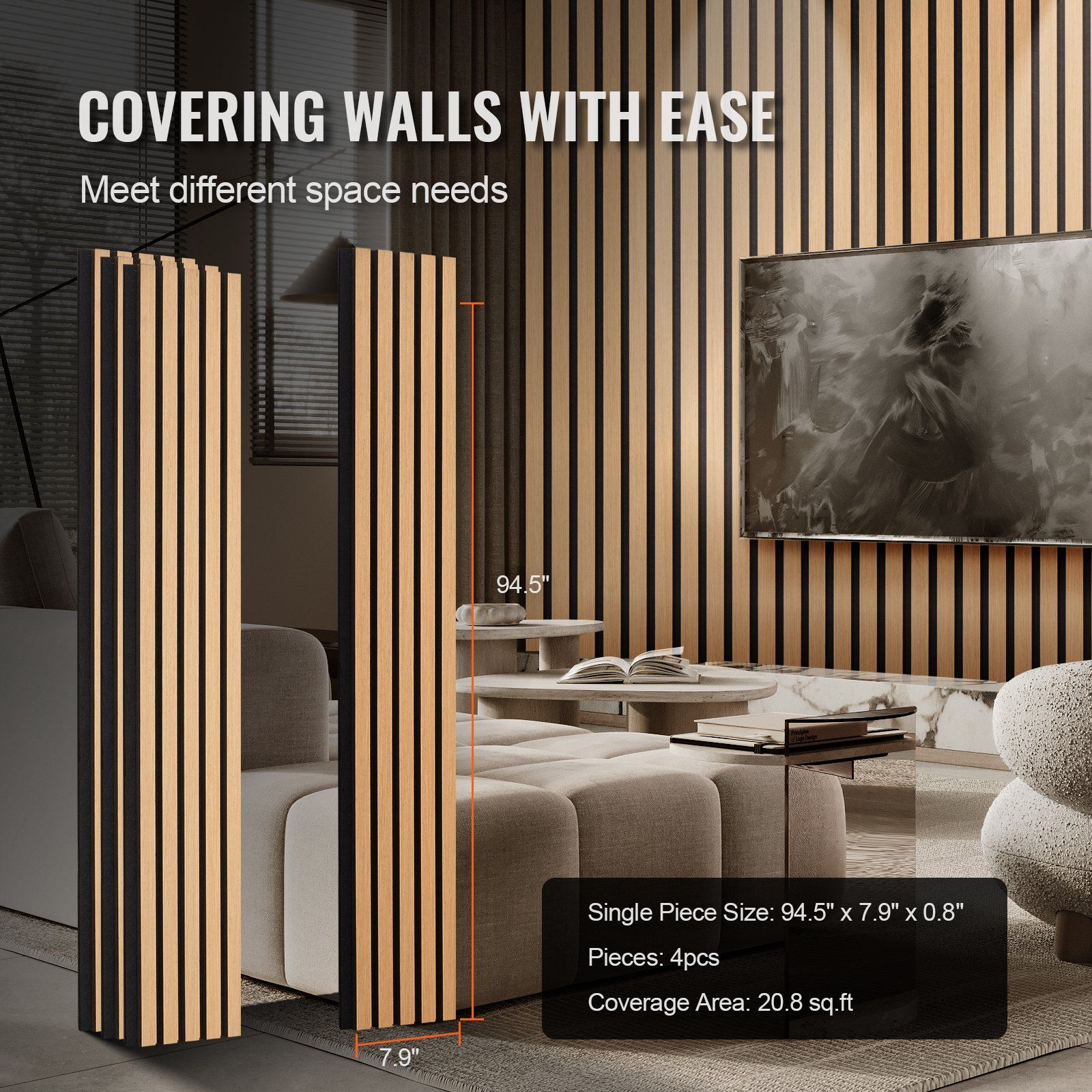 Wood Slat Acoustic Panels, 7.9 x 94.5 inch, MDF Accent Wooden Wall Panels for Modern Interior Wall Decor, Faux Wood Wall Board Panels for Noise Reduction, Light Oak - Image 6