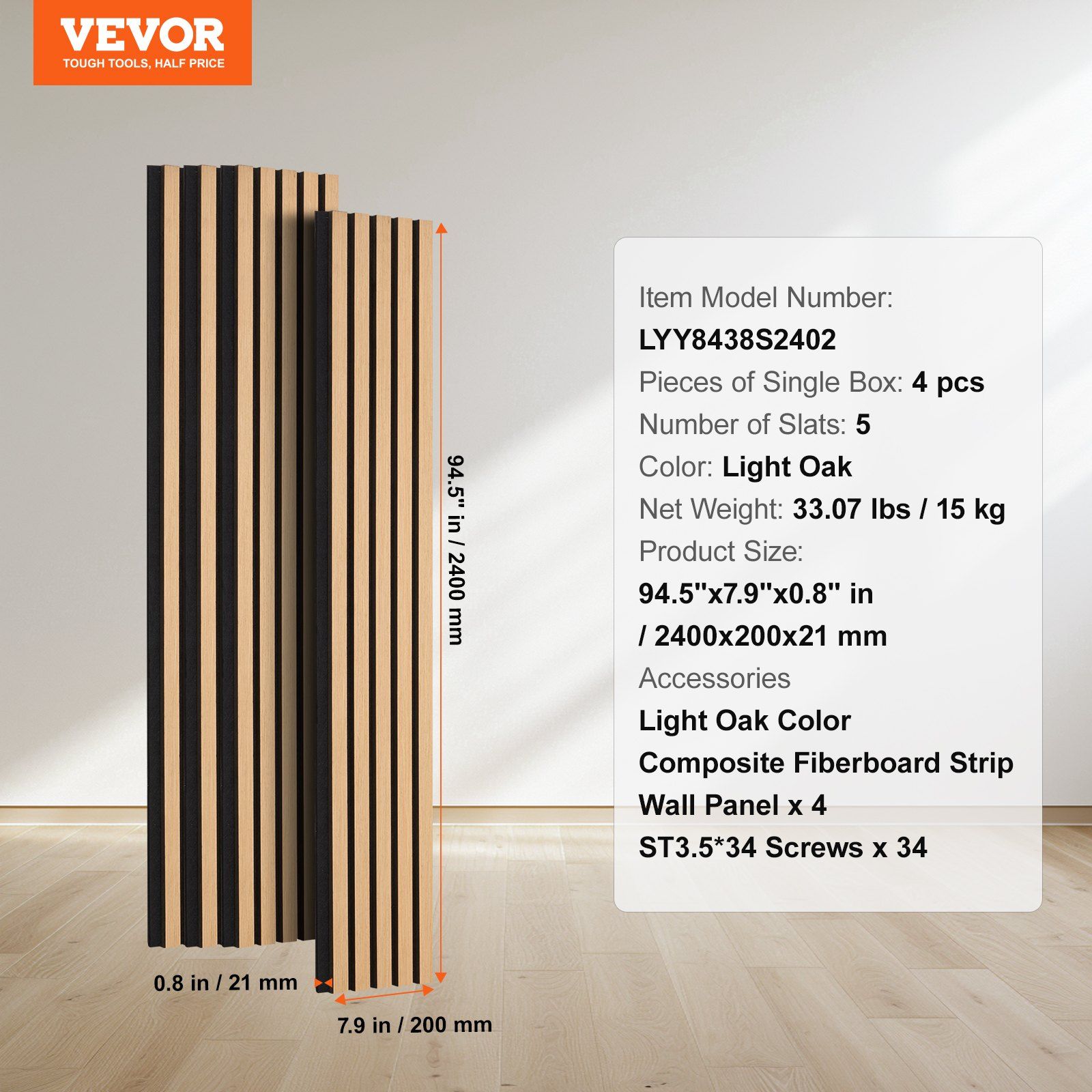 Wood Slat Acoustic Panels, 7.9 x 94.5 inch, MDF Accent Wooden Wall Panels for Modern Interior Wall Decor, Faux Wood Wall Board Panels for Noise Reduction, Light Oak - Image 7