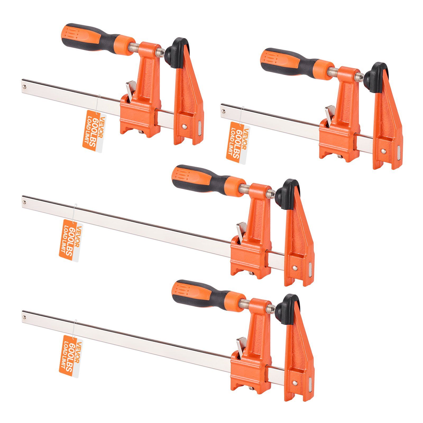 Bar Clamps for Woodworking, 2-Pack 15.24 cm and 2-Pack 30.48 cm, Lockable F-Clamp with 272 kg Load Limit, 63.5 mm Depth, Cast Iron and Carbon Steel, Wood Clamps for Woodworking Metal Working - Image 1