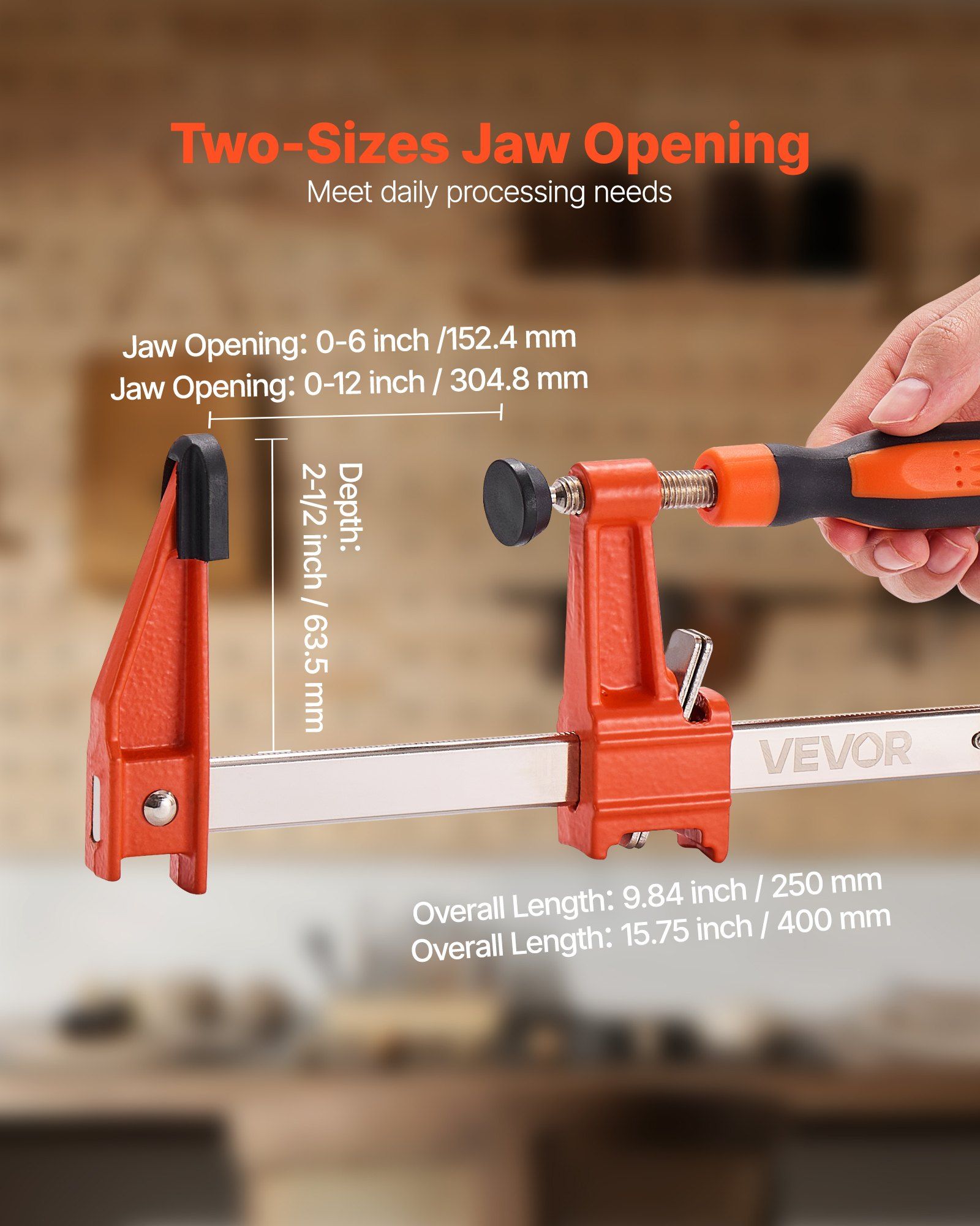 Bar Clamps for Woodworking, 2-Pack 15.24 cm and 2-Pack 30.48 cm, Lockable F-Clamp with 272 kg Load Limit, 63.5 mm Depth, Cast Iron and Carbon Steel, Wood Clamps for Woodworking Metal Working - Image 3
