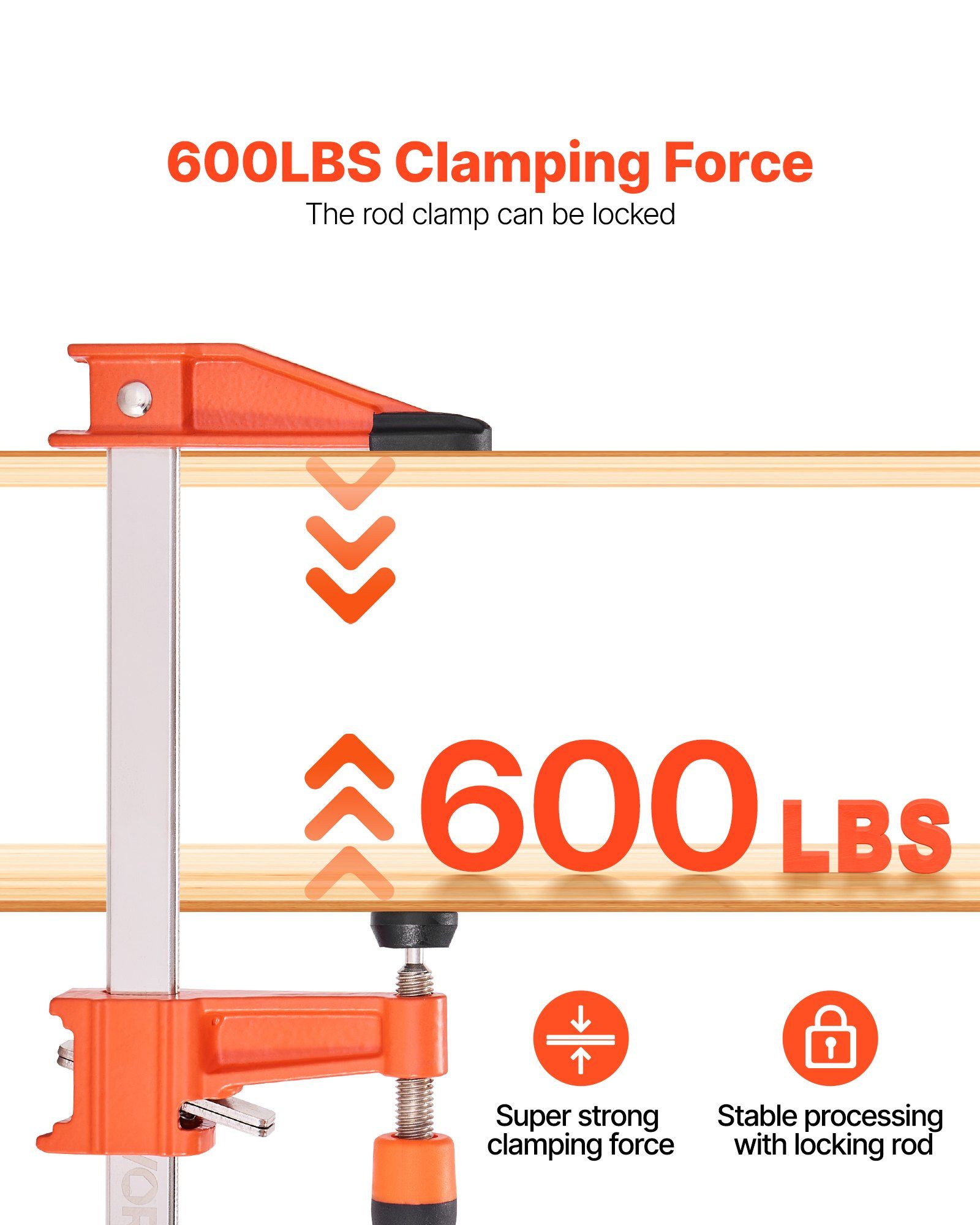 Bar Clamps for Woodworking, 2-Pack 15.24 cm and 2-Pack 30.48 cm, Lockable F-Clamp with 272 kg Load Limit, 63.5 mm Depth, Cast Iron and Carbon Steel, Wood Clamps for Woodworking Metal Working - Image 4