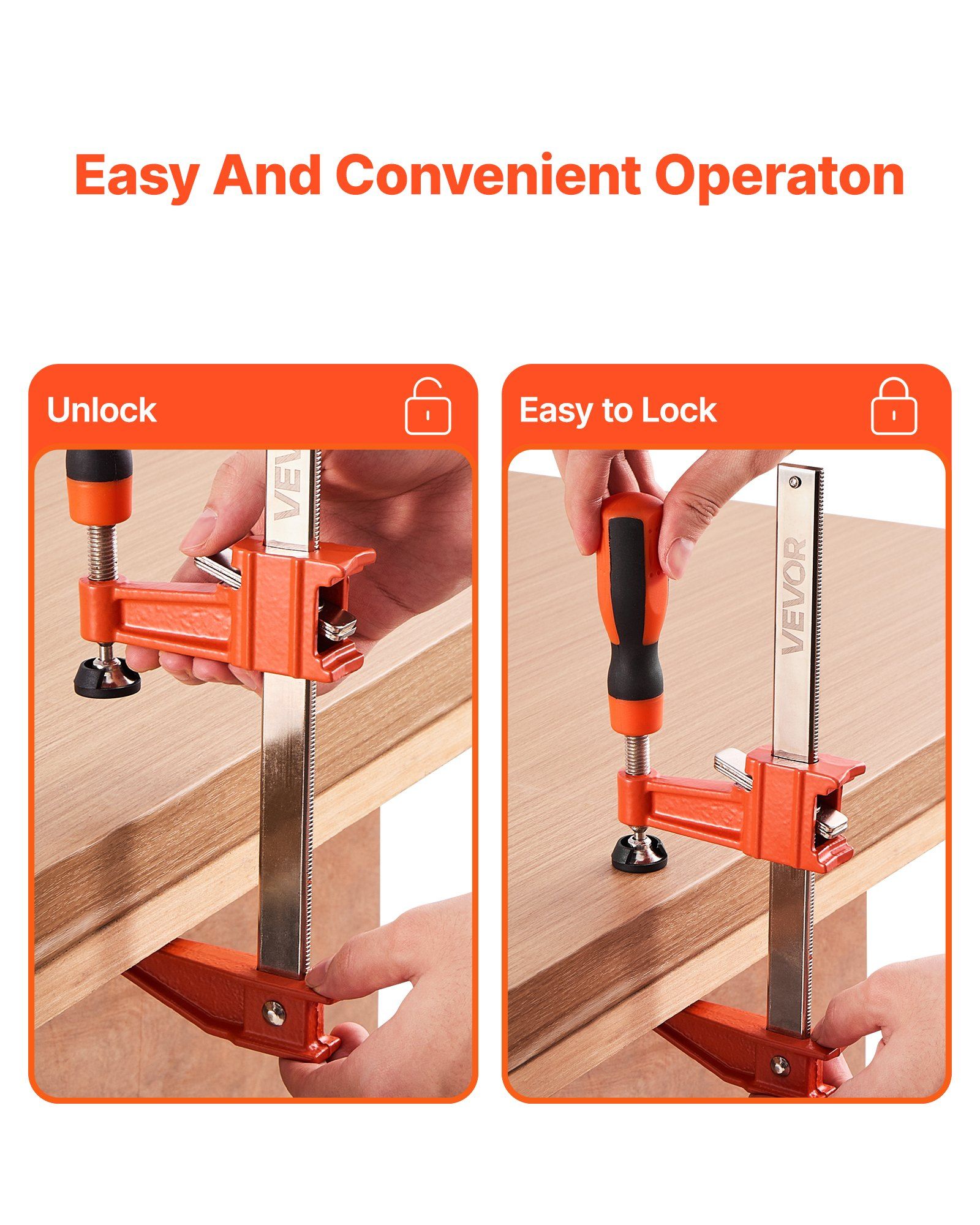 Bar Clamps for Woodworking, 2-Pack 15.24 cm and 2-Pack 30.48 cm, Lockable F-Clamp with 272 kg Load Limit, 63.5 mm Depth, Cast Iron and Carbon Steel, Wood Clamps for Woodworking Metal Working - Image 5