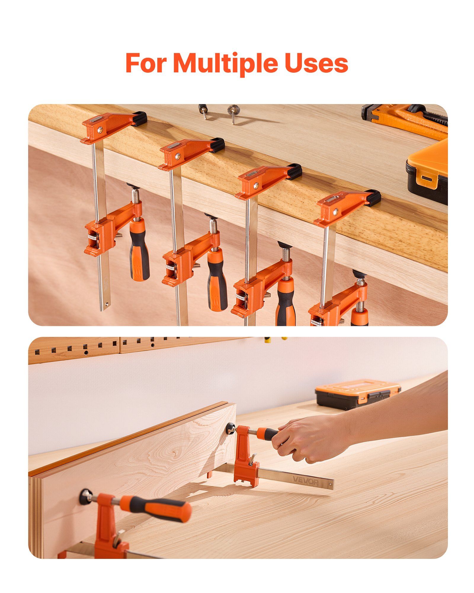 Bar Clamps for Woodworking, 2-Pack 15.24 cm and 2-Pack 30.48 cm, Lockable F-Clamp with 272 kg Load Limit, 63.5 mm Depth, Cast Iron and Carbon Steel, Wood Clamps for Woodworking Metal Working - Image 6