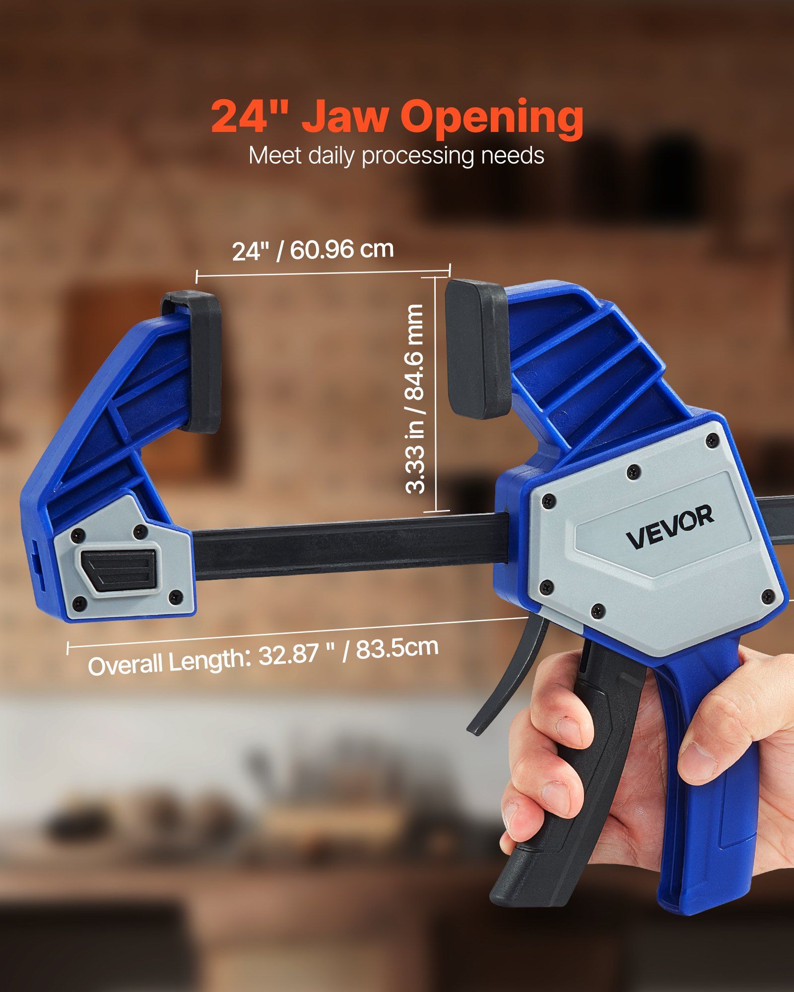 Bar Clamps for Woodworking, 2-Pack 60.96 cm One-Handed Clamp/Spreader, Quick-Grip F-Clamp with 154 kg Load Limit, Premium Plastic and Carbon Steel, for Woodworking Metal working, Blue + Black - Image 3