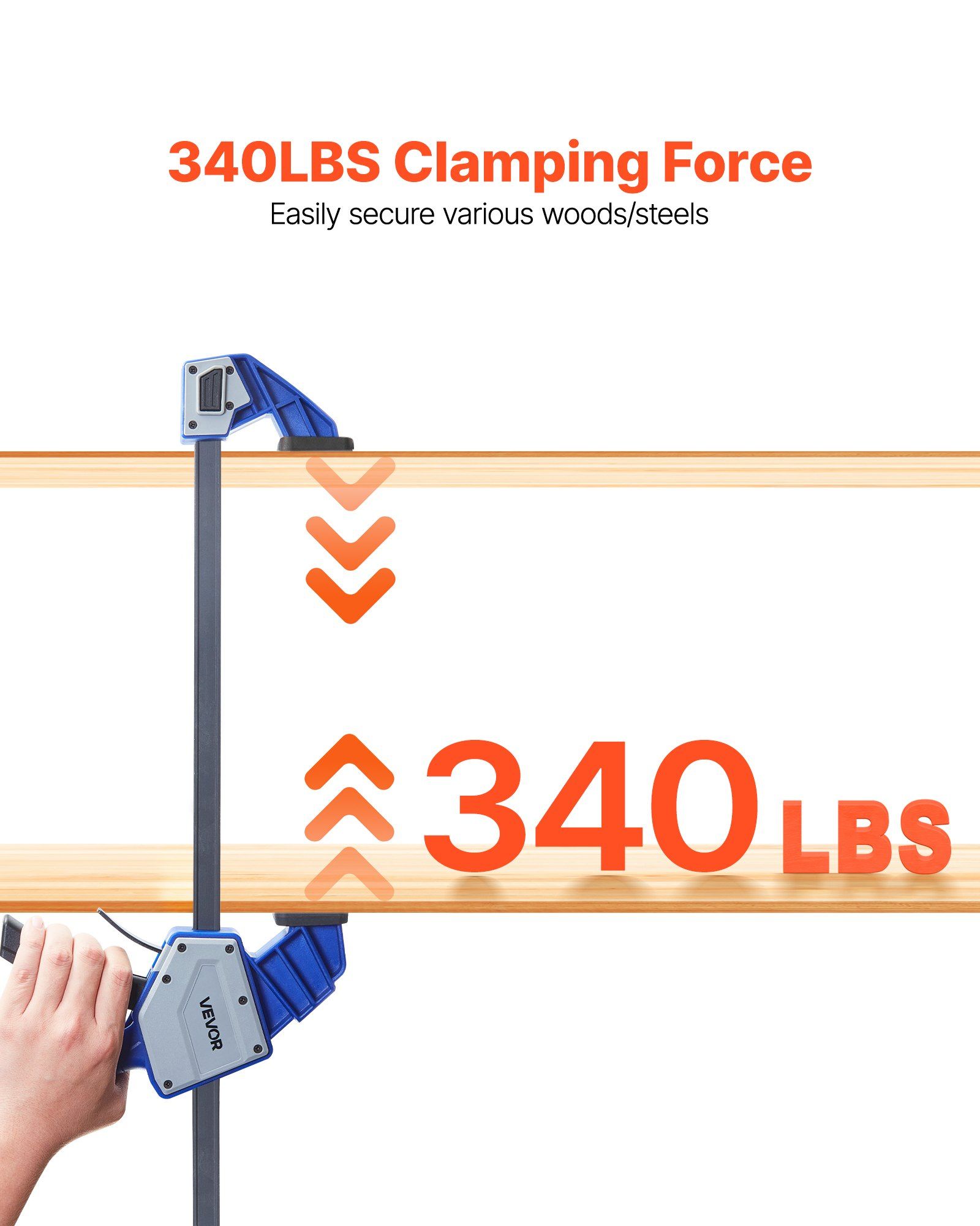 Bar Clamps for Woodworking, 2-Pack 60.96 cm One-Handed Clamp/Spreader, Quick-Grip F-Clamp with 154 kg Load Limit, Premium Plastic and Carbon Steel, for Woodworking Metal working, Blue + Black - Image 4