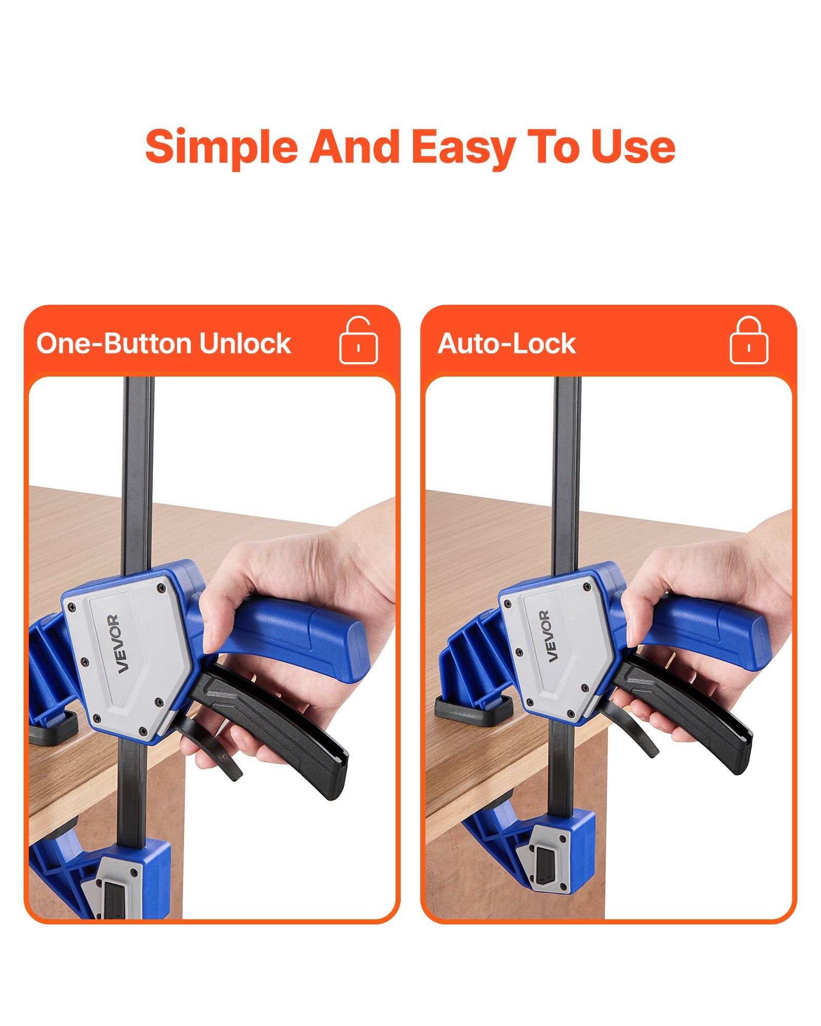 Bar Clamps for Woodworking, 2-Pack 60.96 cm One-Handed Clamp/Spreader, Quick-Grip F-Clamp with 154 kg Load Limit, Premium Plastic and Carbon Steel, for Woodworking Metal working, Blue + Black - Image 5