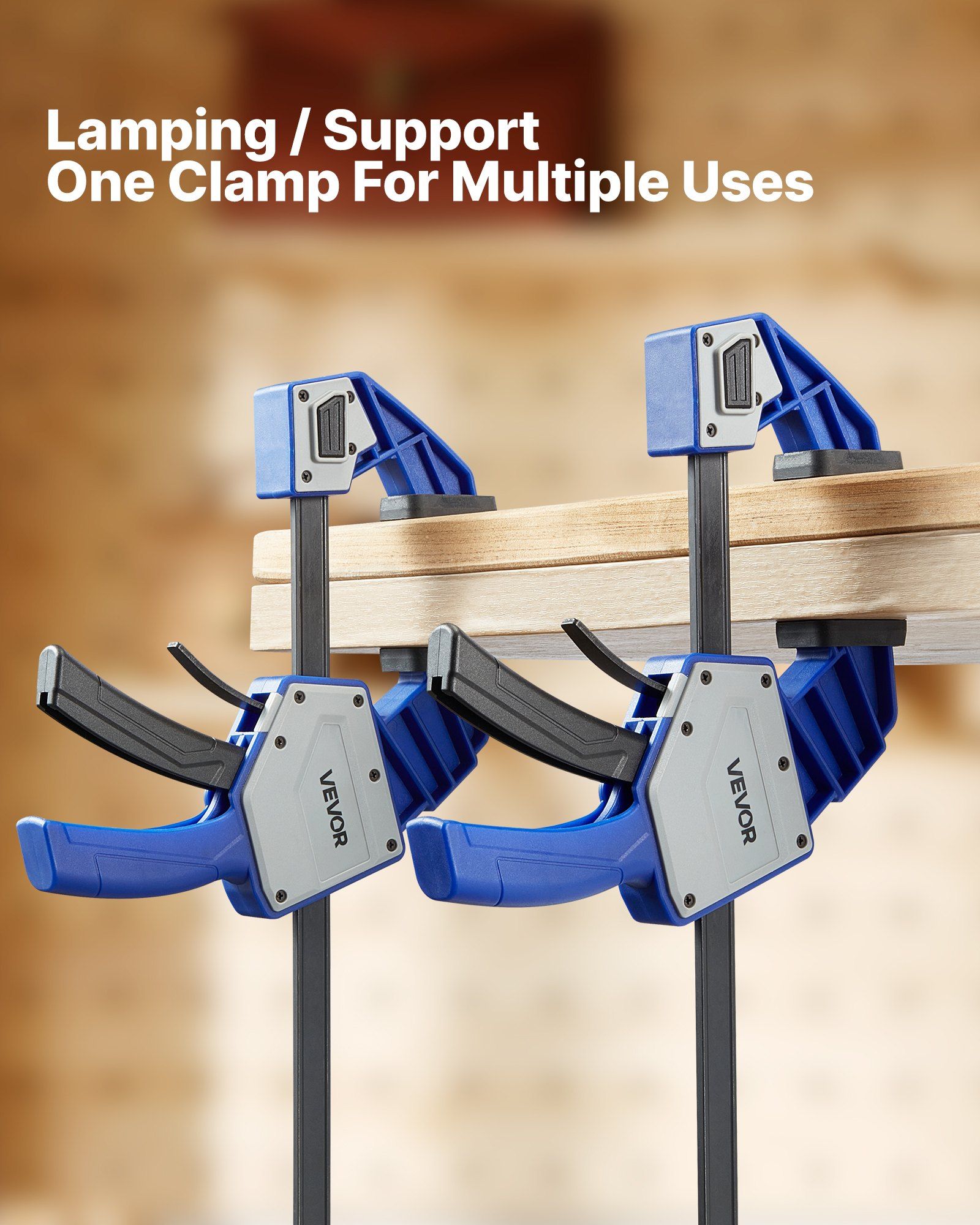 Bar Clamps for Woodworking, 2-Pack 60.96 cm One-Handed Clamp/Spreader, Quick-Grip F-Clamp with 154 kg Load Limit, Premium Plastic and Carbon Steel, for Woodworking Metal working, Blue + Black - Image 6