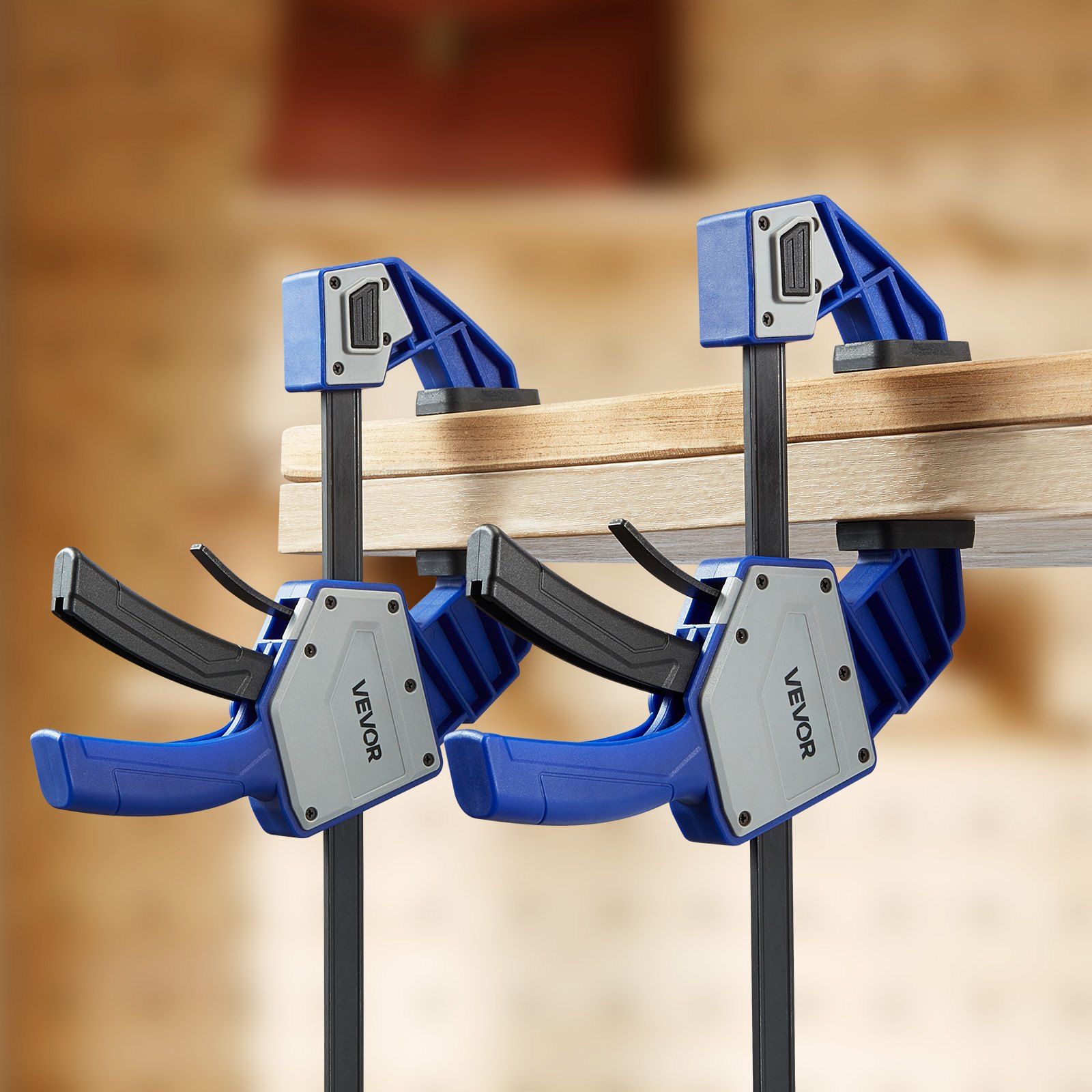 Bar Clamps for Woodworking, 2-Pack 60.96 cm One-Handed Clamp/Spreader, Quick-Grip F-Clamp with 154 kg Load Limit, Premium Plastic and Carbon Steel, for Woodworking Metal working, Blue + Black - Image 8