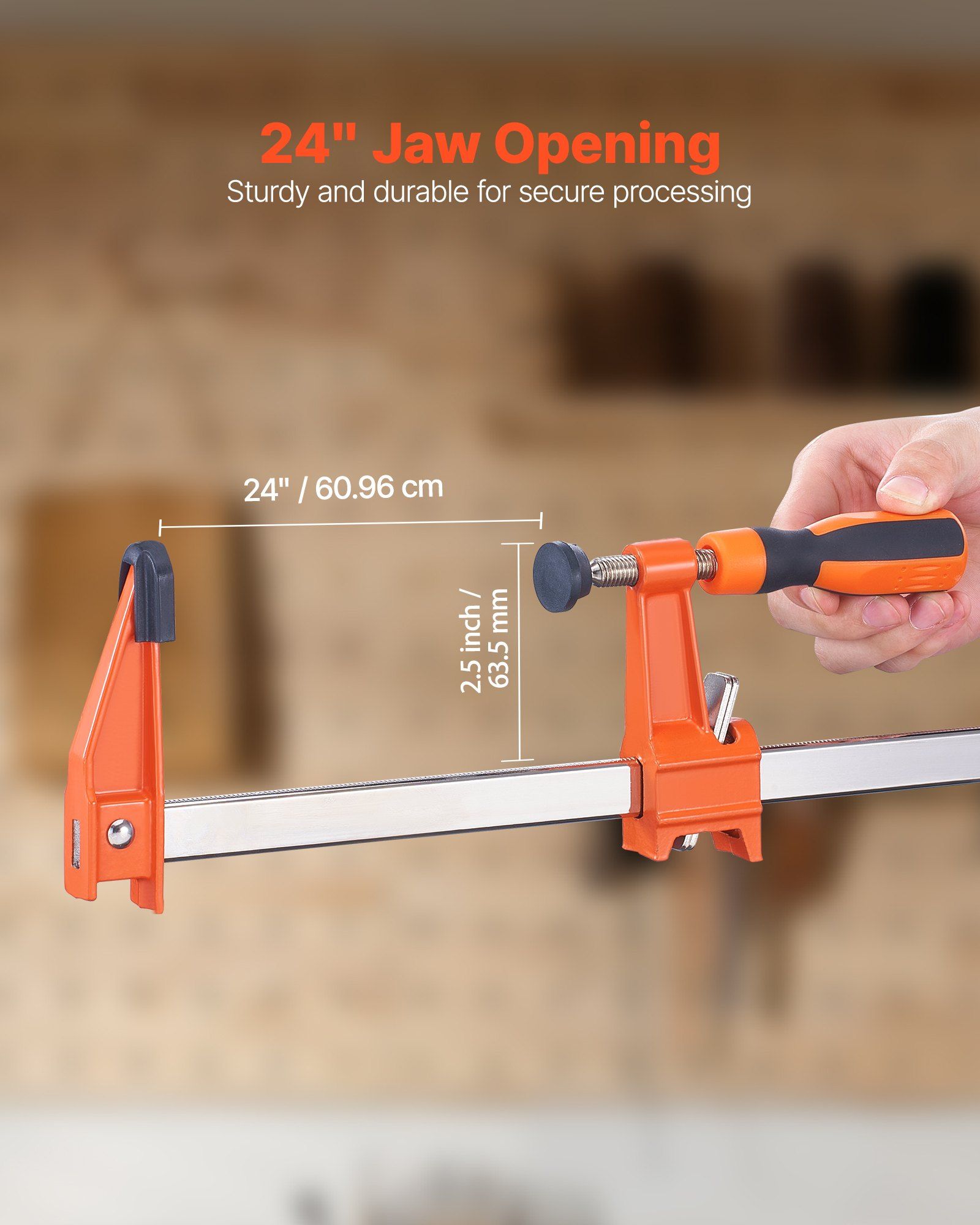 Bar Clamps for Woodworking, 2-Pack 610 mm Opening, Lockable F-Clamp with 272 kg Load Limit, 63.5 mm Depth, Cast Iron and Carbon Steel, Easy to Use, Wood Clamps for Woodworking Metal Working - Image 3