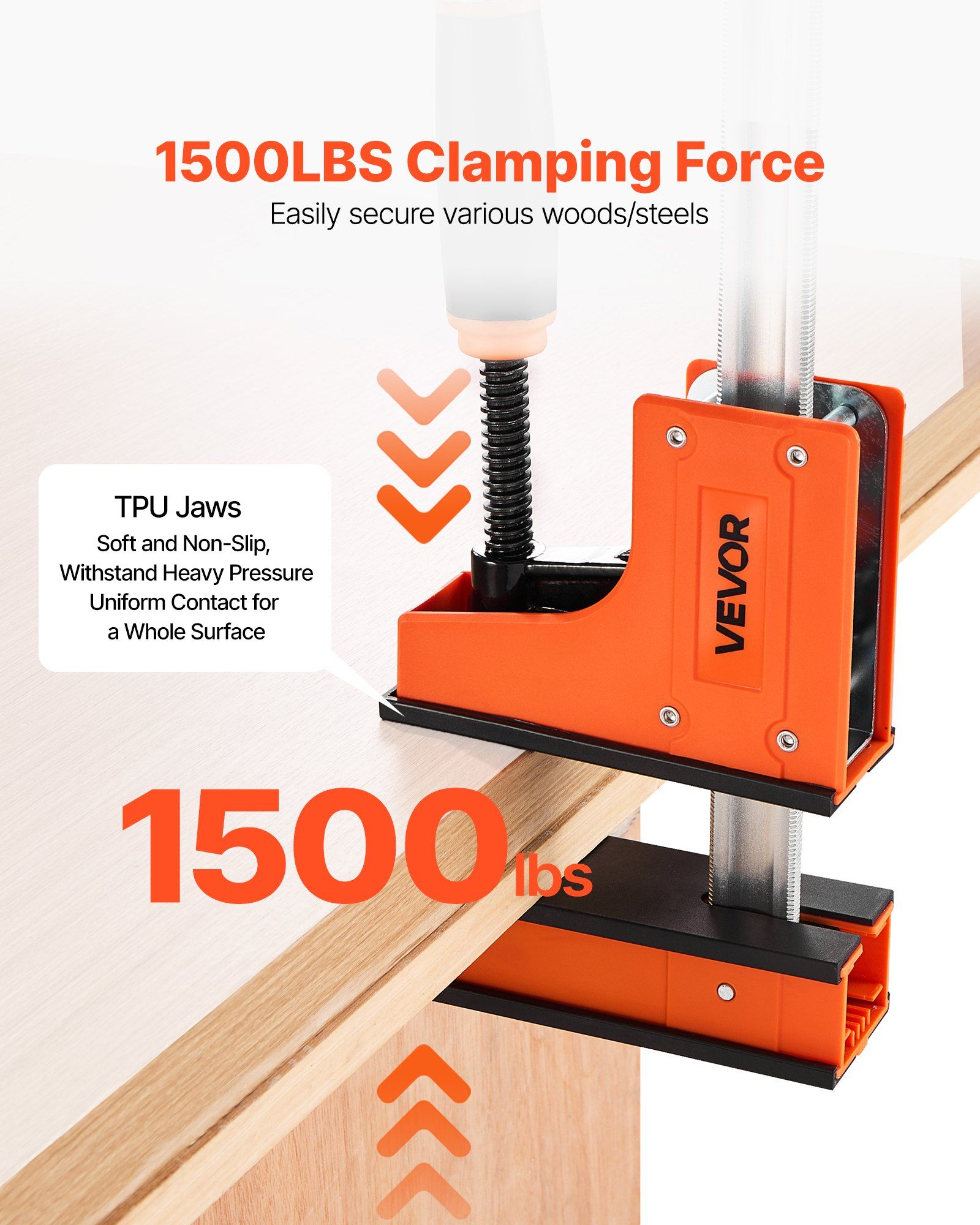Bar Clamps for Woodworking, 2-Pack 76.2 cm Parallel Clamp Set, F-Clamp with 680 kg Load Limit, Even Pressure, High-strength Plastic and Carbon Steel, for Woodworking Metal Working, Orange - Image 4