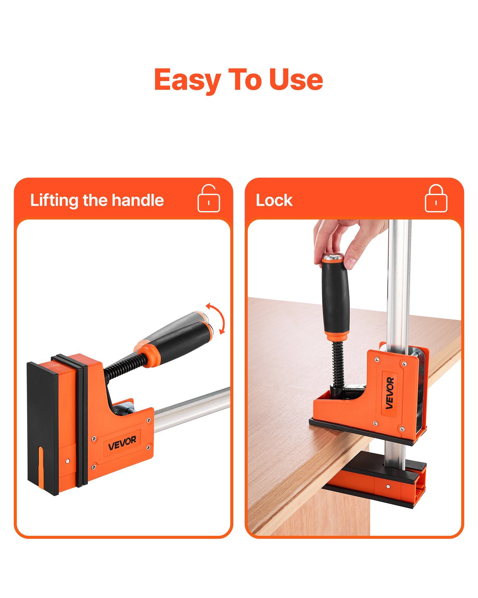 Bar Clamps for Woodworking, 2-Pack 76.2 cm Parallel Clamp Set, F-Clamp with 680 kg Load Limit, Even Pressure, High-strength Plastic and Carbon Steel, for Woodworking Metal Working, Orange - Image 5