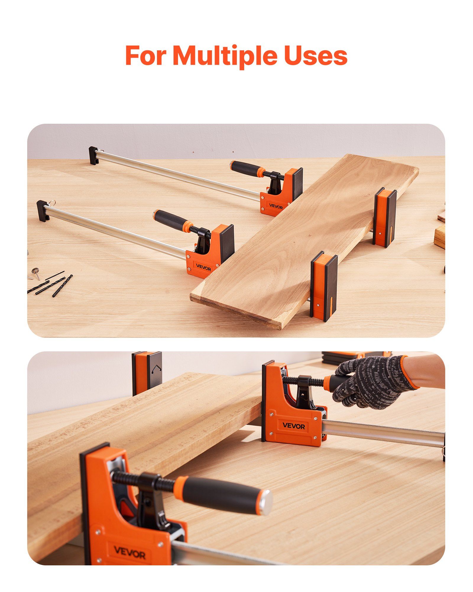 Bar Clamps for Woodworking, 2-Pack 76.2 cm Parallel Clamp Set, F-Clamp with 680 kg Load Limit, Even Pressure, High-strength Plastic and Carbon Steel, for Woodworking Metal Working, Orange - Image 6