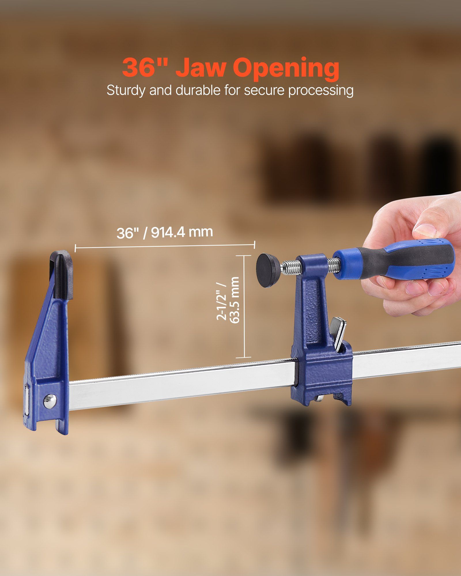 Bar Clamps for Woodworking, 2-Pack 91.4 cm Opening, Lockable F-Clamp with 272 kg Load Limit,63.5 mm Depth, Cast Iron and Carbon Steel, Easy to Use, Wood Clamps for Woodworking Metal Working - Image 3