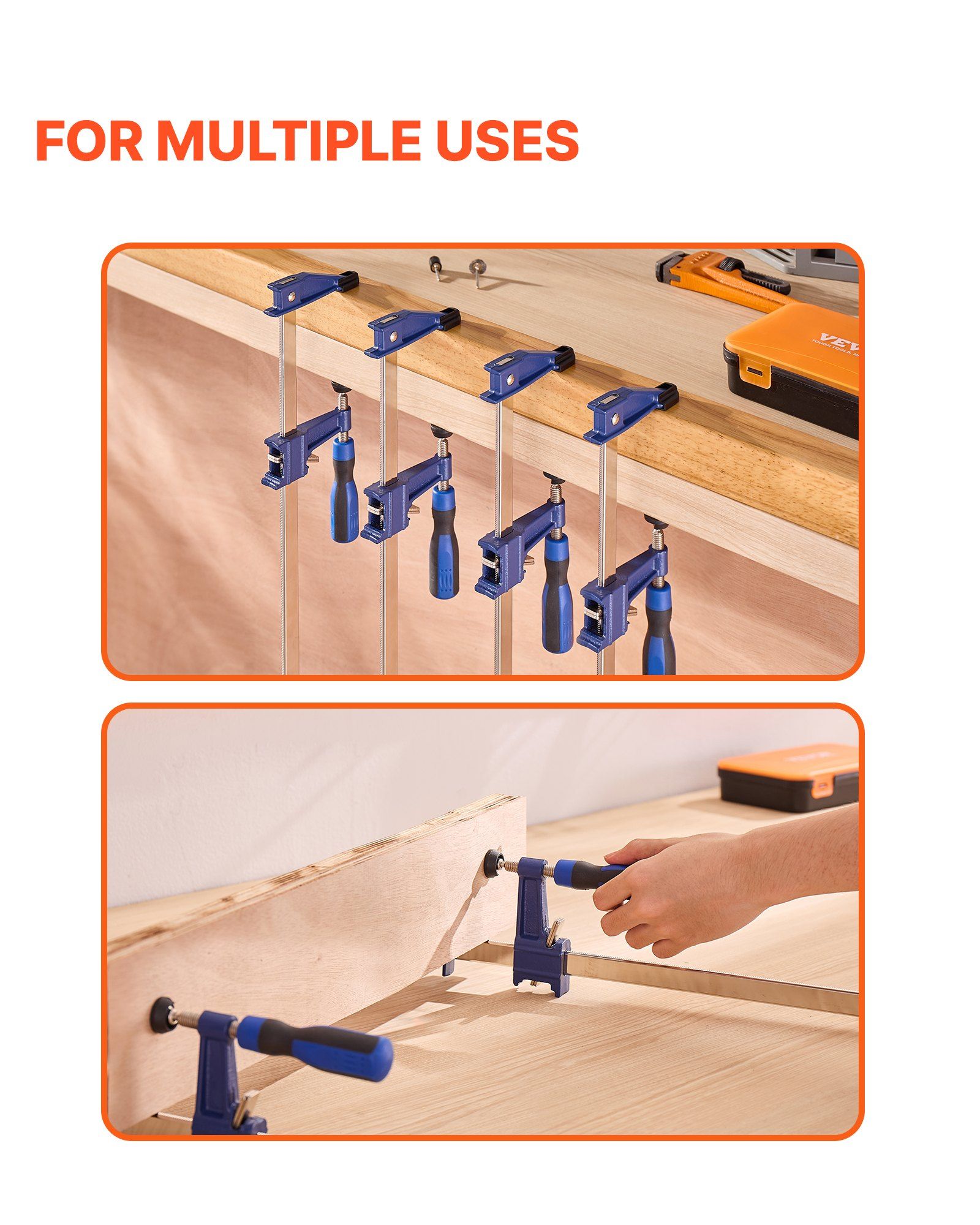 Bar Clamps for Woodworking, 4-Pack 91.4 cm Opening, Lockable F-Clamp with 272 kg Load Limit, 63.5 mm Depth, Cast Iron and Carbon Steel, Easy to Use, Wood Clamps for Woodworking Metal Working - Image 6