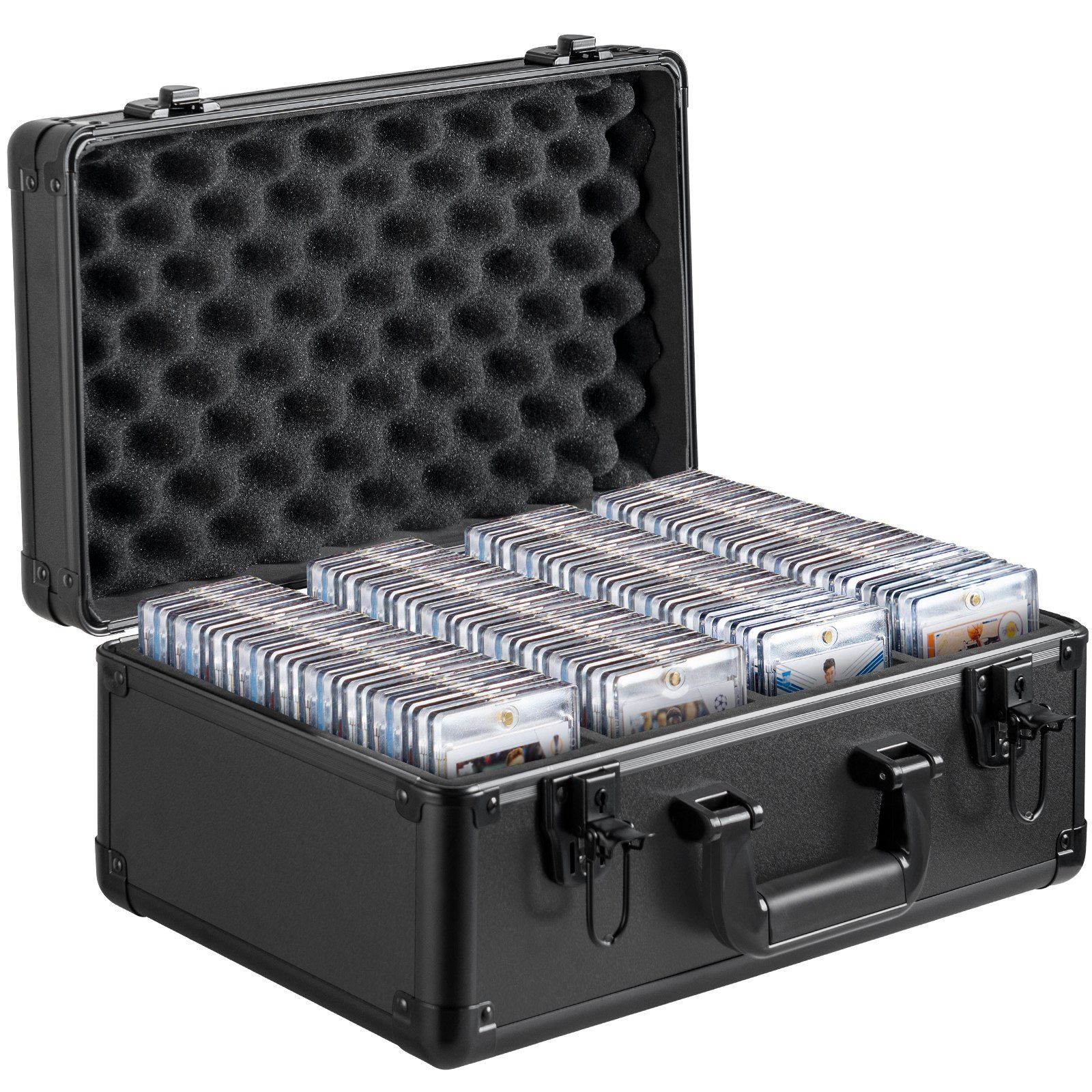 Graded Card Storage Box, 4 Slots, Graded Sports Cards Holder Carrying Case with Key Lock Foam Dividers, for 96 PSA Graded Cards 68 BGS Cards 76 SGC Cards 348 Top Loaders or 999+ Loose Cards - Image 1