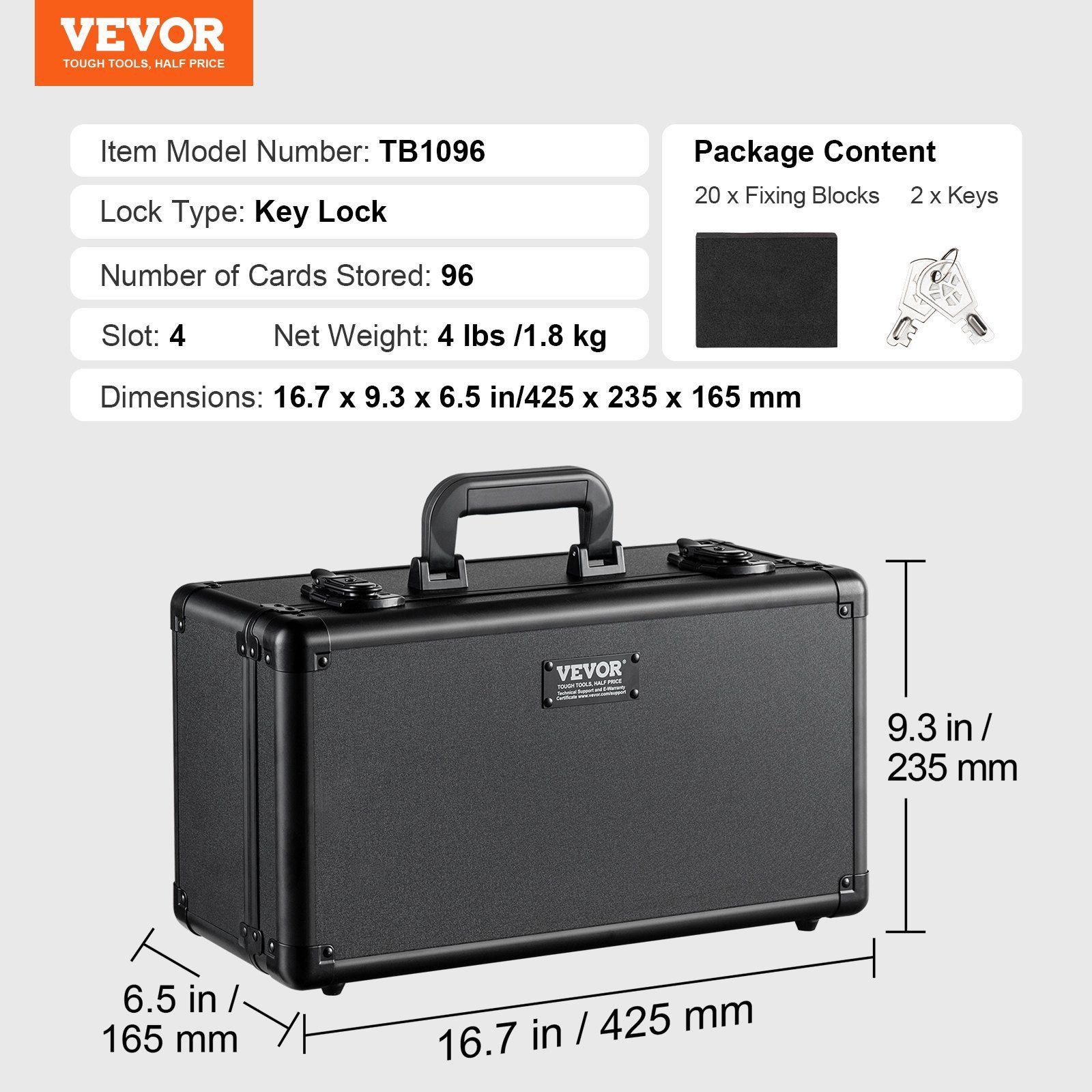 Graded Card Storage Box, 4 Slots, Graded Sports Cards Holder Carrying Case with Key Lock Foam Dividers, for 96 PSA Graded Cards 68 BGS Cards 76 SGC Cards 348 Top Loaders or 999+ Loose Cards - Image 7