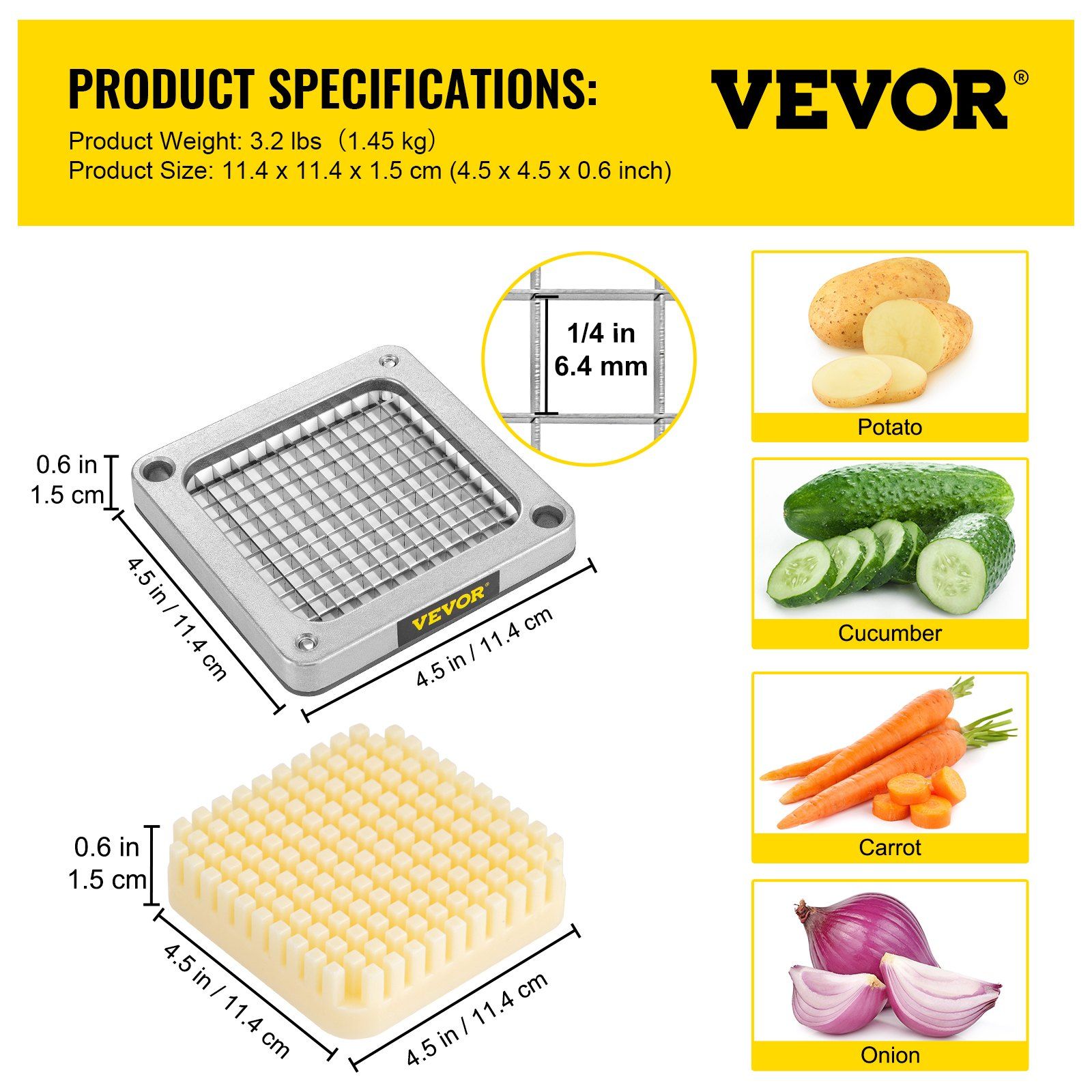 Replacement Chopper Blade, 1/4 inch, 3 PCS French Fry Blade Assembly with 6 Extra Knives, Stainless Steel Dicer Parts and Push Block for Cutting Potatoes Carrots Onions Cucumbers Mushrooms - Image 7
