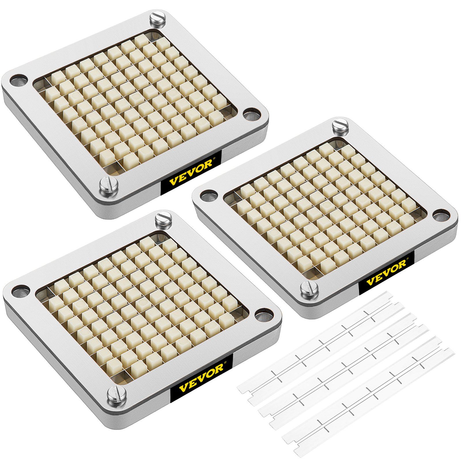 Replacement Chopper Blade, 3/8 inch, 3 PCS French Fry Blade Assembly with 6 Extra Knives, Stainless Steel Dicer Parts and Push Block for Cutting Potatoes Carrots Onions Cucumbers Mushrooms - Image 1