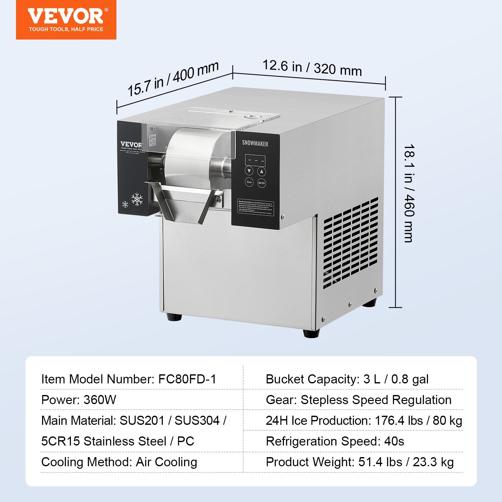 Commercial Snowflake Ice Machine, 176.4LBS/24H Snowflake Ice Maker, Stainless Steel Ice Shaver Machine, Electric Snow Cone Maker, Air Cooling System for Rapid Heat Dissipation, for Bakery, Cafe - Image 7