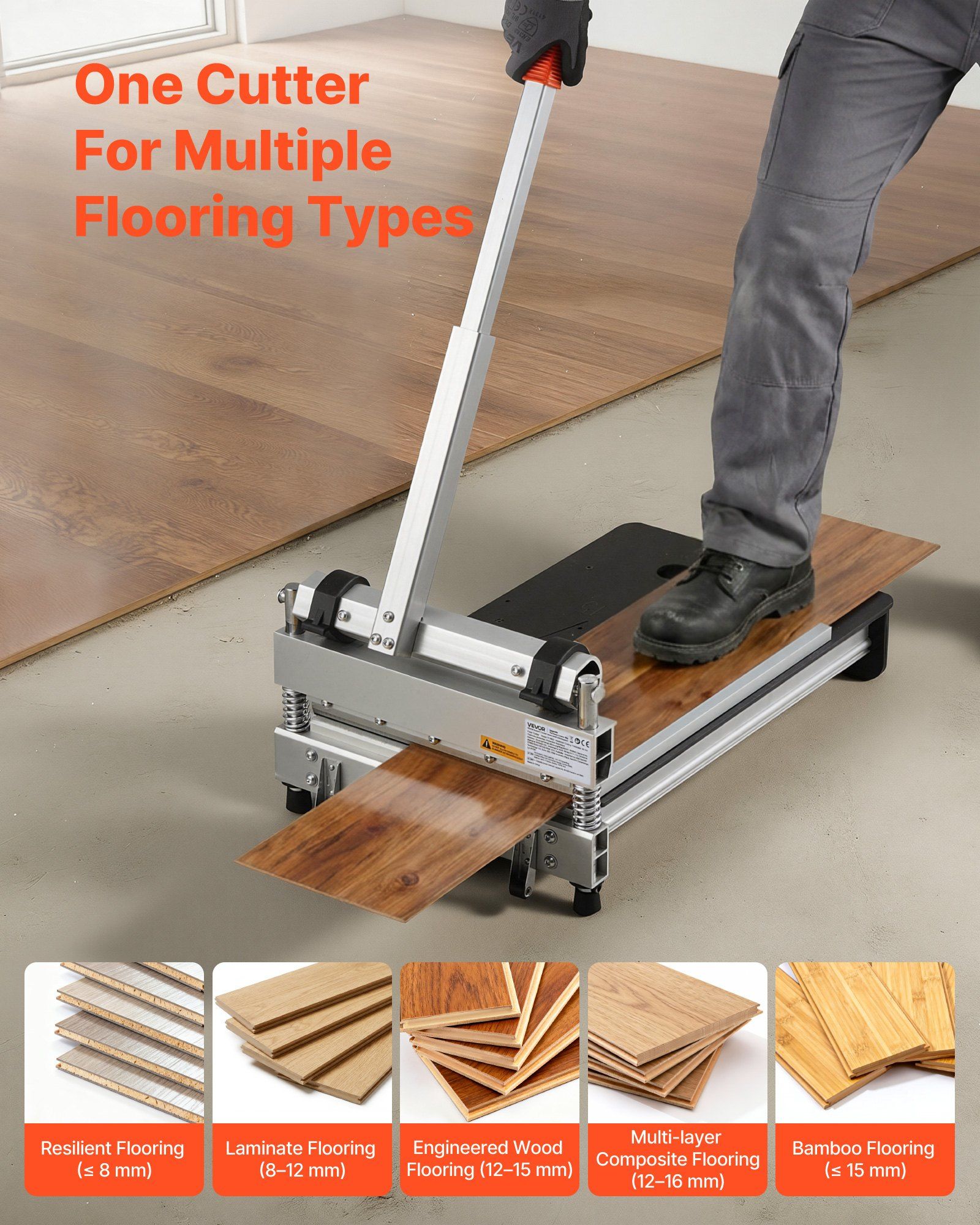 330mm Vinyl Floor Cutter, 16mm Thick Laminate Flooring Cutter with 15°/30°/45° Adjustable Angle Settings, Flexible Wheels, Telescoping Handle, Cuts Engineered Wood, LVT, VCT, SPC, LVP, WPC - Image 3