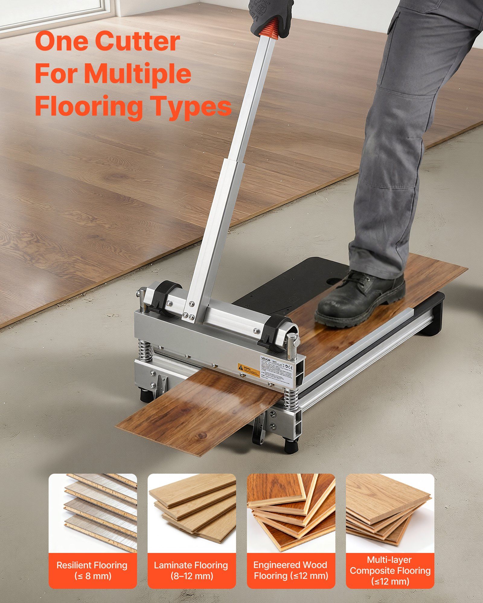 330mm Vinyl Floor Cutter, 12mm Thick Laminate Flooring Cutter with 15°/30°/45° Adjustable Angle Settings, Flexible Wheels, Telescoping Handle, Cuts Certain Engineered Wood, LVT,VCT,SPC,LVP,WPC - Image 3
