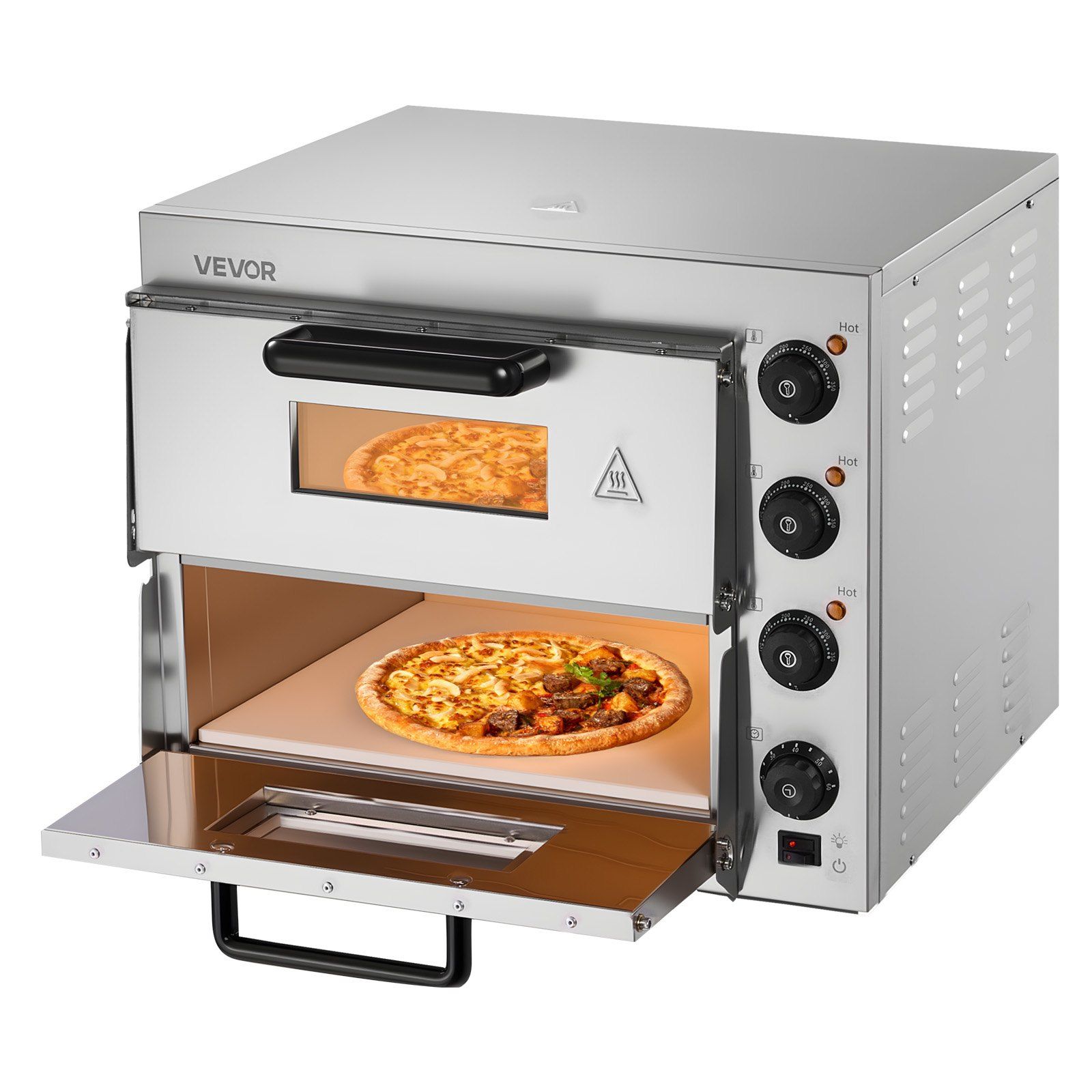 Commercial Pizza Oven Countertop, 16-Inch Double Deck Layers, Stainless Steel Electric Pizza Oven with Stone and Handle, Multipurpose Indoor Pizza Maker for Restaurant Home Pretzels Baked - Image 1