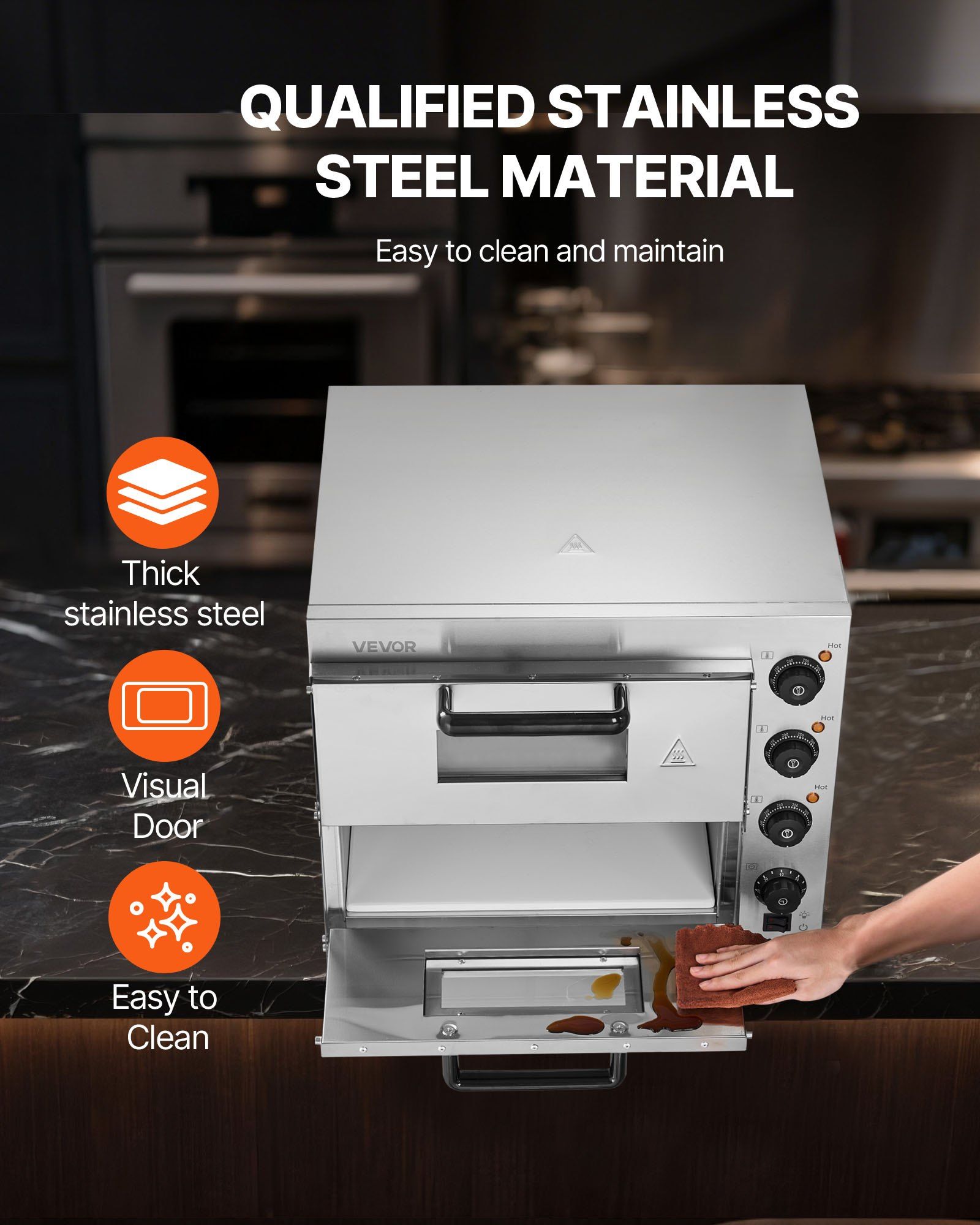 Commercial Pizza Oven Countertop, 16-Inch Double Deck Layers, Stainless Steel Electric Pizza Oven with Stone and Handle, Multipurpose Indoor Pizza Maker for Restaurant Home Pretzels Baked - Image 5