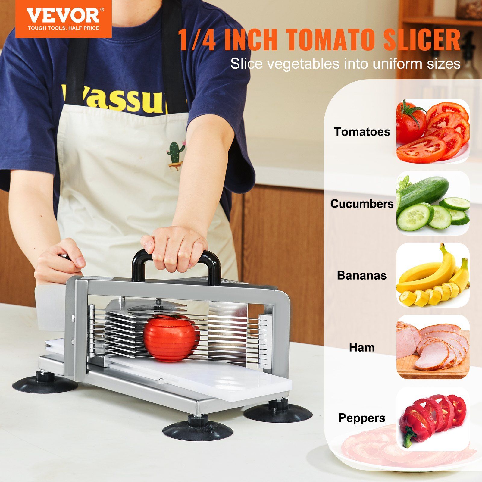 Commercial Tomato Slicer, 1/4 inch Tomato Cutter Slicer, Stainless Steel Heavy Duty Tomato Slicer Machine, Manual Tomato Slicer with Non-slip Feet, for Cutting Tomatoes, Cucumbers, Bananas - Image 2