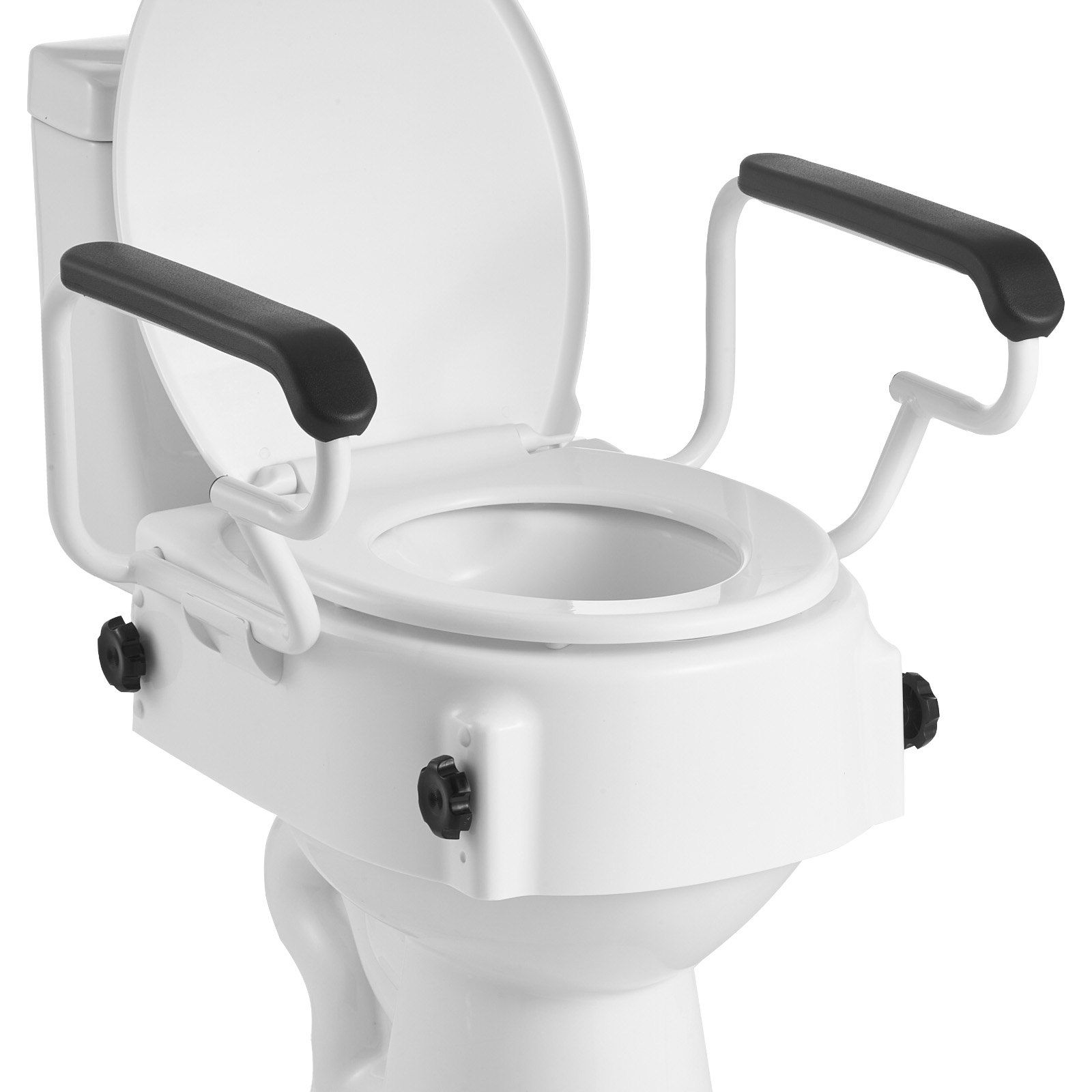 Raised Toilet Seat with Arms, 136.1 kg Load Capacity, 3-Level Adjustable Height, Widened Commode Elevated Toilet Seat Riser with Padded Handles for Seniors, Elderly, Handicap, Disabled, Adults - Image 1