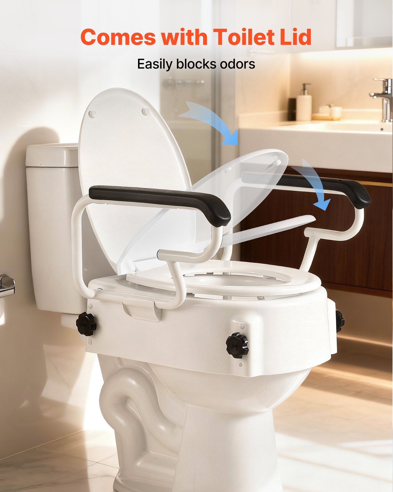 Raised Toilet Seat with Arms, 136.1 kg Load Capacity, 3-Level Adjustable Height, Widened Commode Elevated Toilet Seat Riser with Padded Handles for Seniors, Elderly, Handicap, Disabled, Adults - Image 6