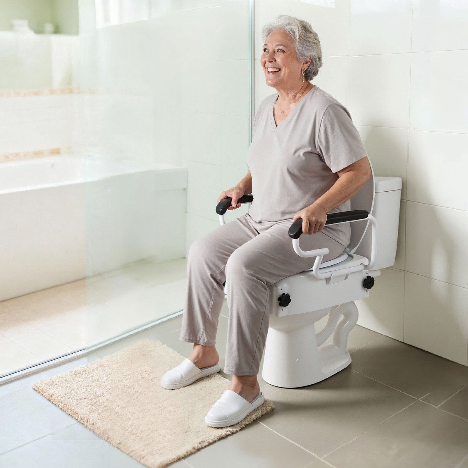 Raised Toilet Seat with Arms, 136.1 kg Load Capacity, 3-Level Adjustable Height, Widened Commode Elevated Toilet Seat Riser with Padded Handles for Seniors, Elderly, Handicap, Disabled, Adults - Image 8