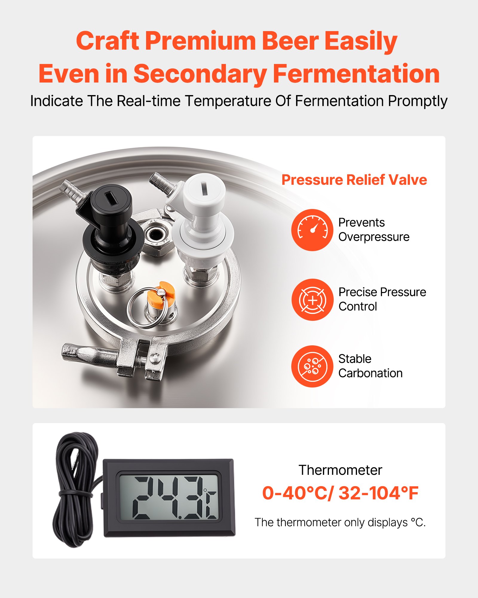 Stainless Steel Conical Fermenter, 8 Gal/30L Home Brewing Fermenation Tank, Brew Bucket Fermentor with Conical Bottom, 3 Adjustable Legs, Lid, Handle & Thermometer, for Wine, Beer Fermentation - Image 3