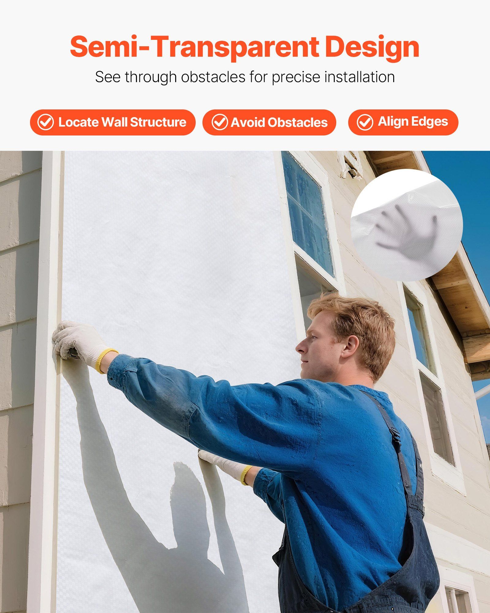 House Wrap, 1.37 x 45.72 m, 0.13 mm Thick Vapor Barrier, Heavy Duty Plastic Sheeting for Tear-resistant, Drop Cloth Vapor Barrier Covering for Residential & Commercial Construction, White - Image 5