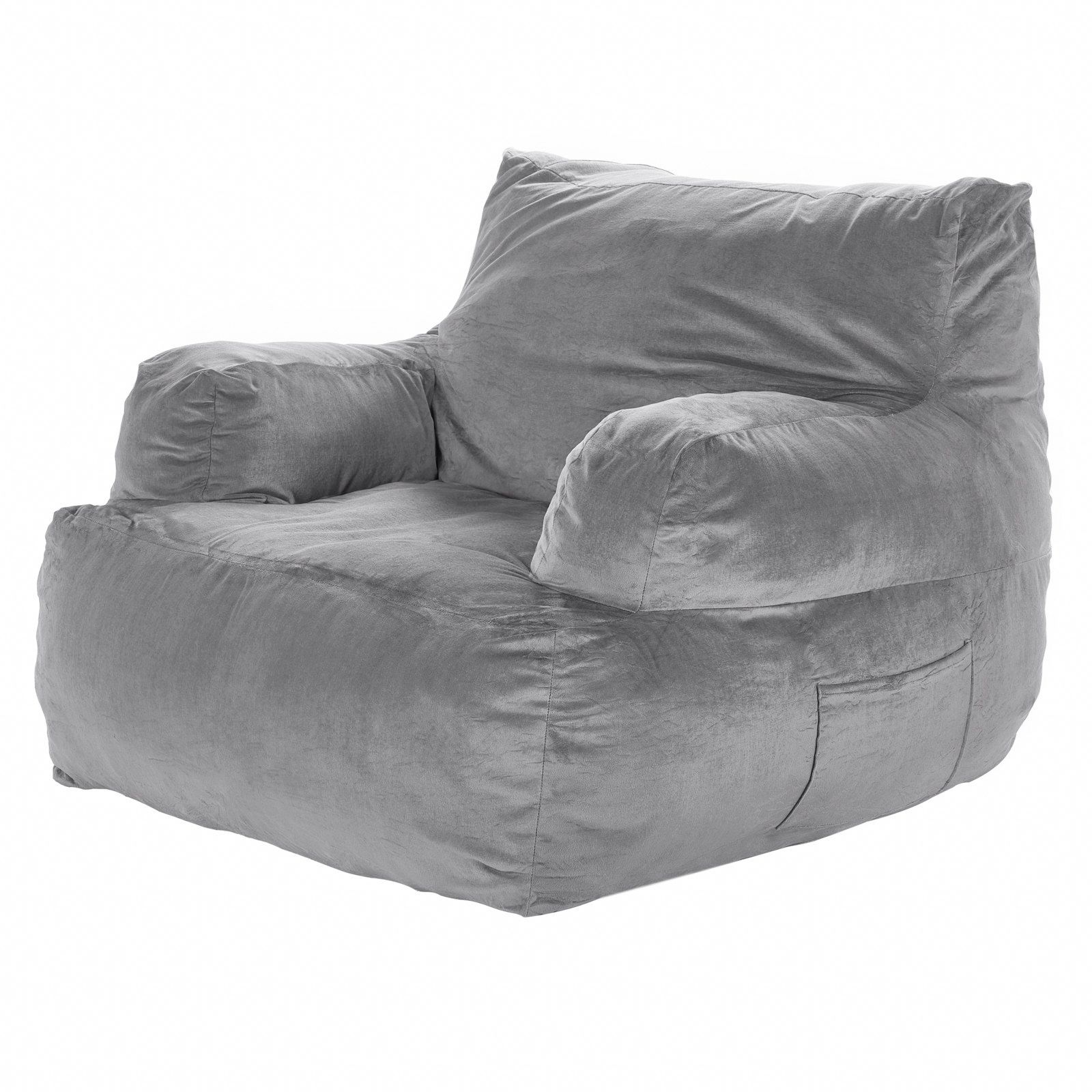 Bean Bag Chair, BeanBag Sofa Chair with Armrests for Adults, Fluffy Plush & High-Density Foam Filling Adult Bean Bag with Zapper, Comfy Lazy Sofa Chair Ideal for Living Room, Bedroom, Grey - Image 1