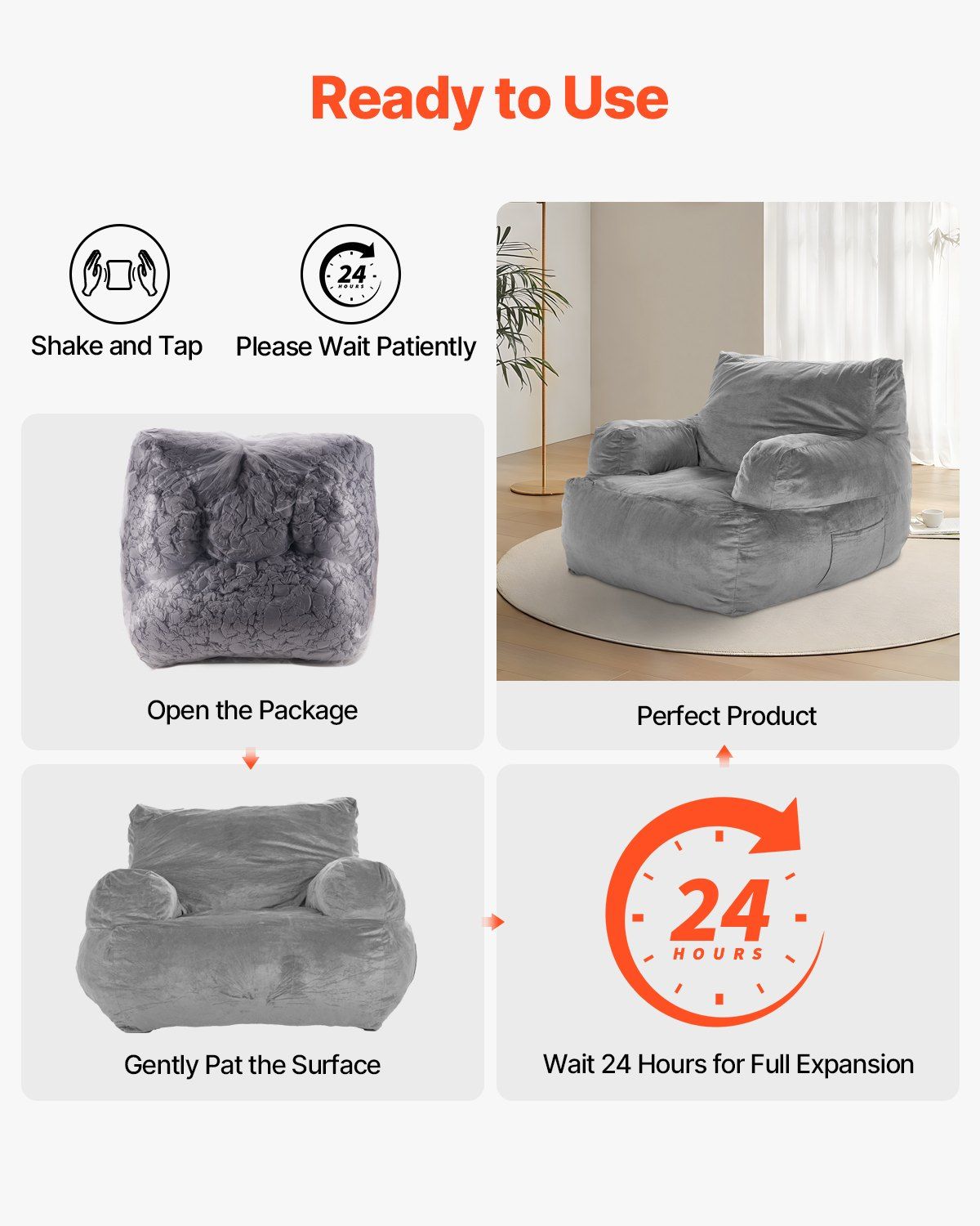 Bean Bag Chair, BeanBag Sofa Chair with Armrests for Adults, Fluffy Plush & High-Density Foam Filling Adult Bean Bag with Zapper, Comfy Lazy Sofa Chair Ideal for Living Room, Bedroom, Grey - Image 7