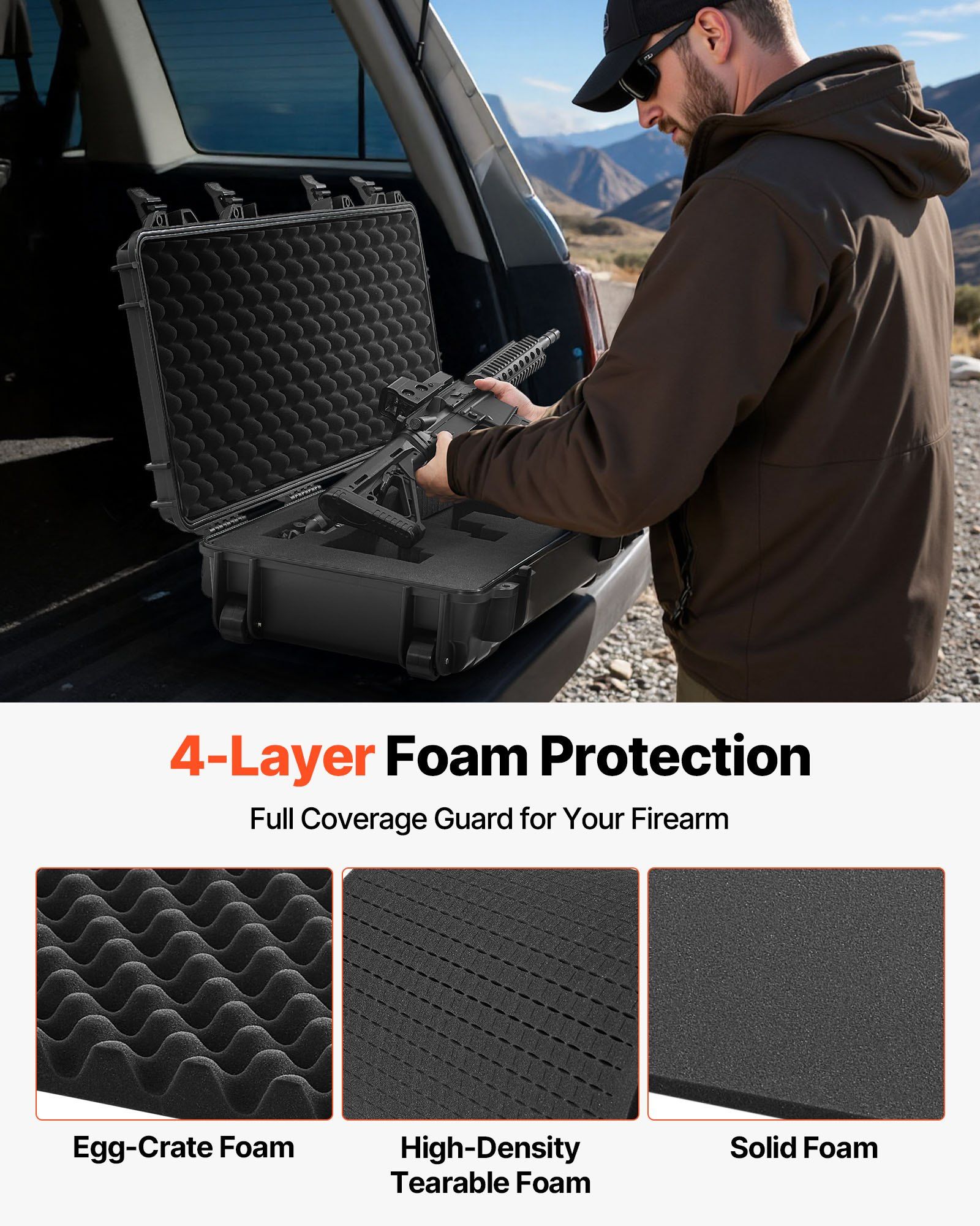 Hard Rifle Case, Lockable Rifle Case with Pre-cut Foams, 1016 mm Gun Storage with Wheels, IP67 Waterproof & Dustproof Movable Large Pistol Storage for Rifles, Shotguns, Airsoft Guns, Black - Image 4