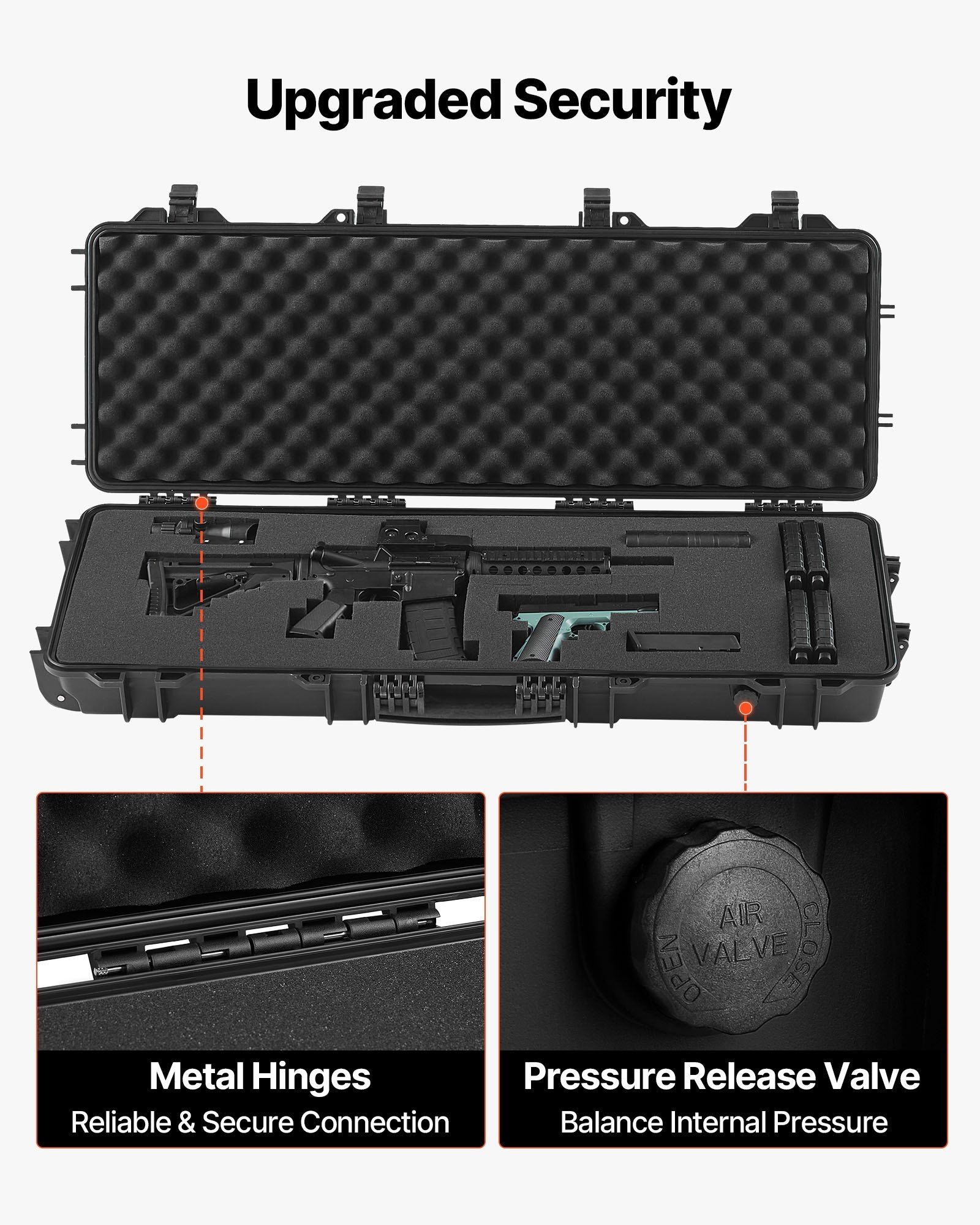 Hard Rifle Case, Lockable Rifle Case with Pre-cut Foams, 1016 mm Gun Storage with Wheels, IP67 Waterproof & Dustproof Movable Large Pistol Storage for Rifles, Shotguns, Airsoft Guns, Black - Image 6