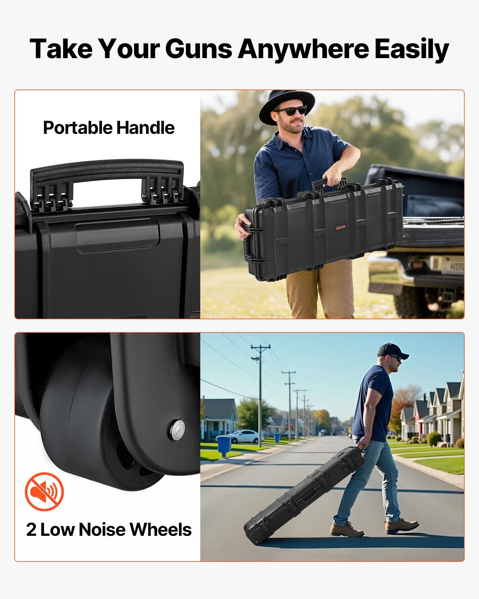 Hard Rifle Case, Lockable Rifle Case with Pre-cut Foams, 1016 mm Gun Storage with Wheels, IP67 Waterproof & Dustproof Movable Large Pistol Storage for Rifles, Shotguns, Airsoft Guns, Black - Image 7
