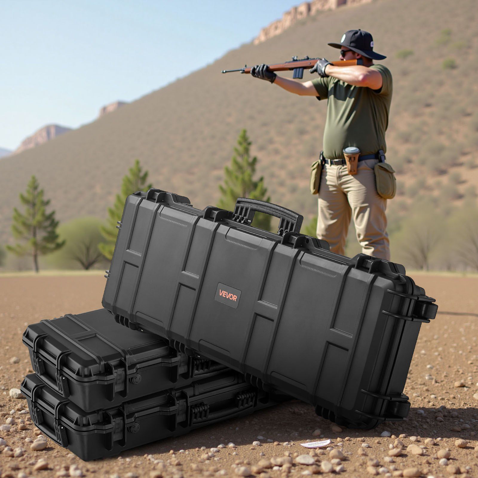 Hard Rifle Case, Lockable Rifle Case with Pre-cut Foams, 1016 mm Gun Storage with Wheels, IP67 Waterproof & Dustproof Movable Large Pistol Storage for Rifles, Shotguns, Airsoft Guns, Black - Image 8