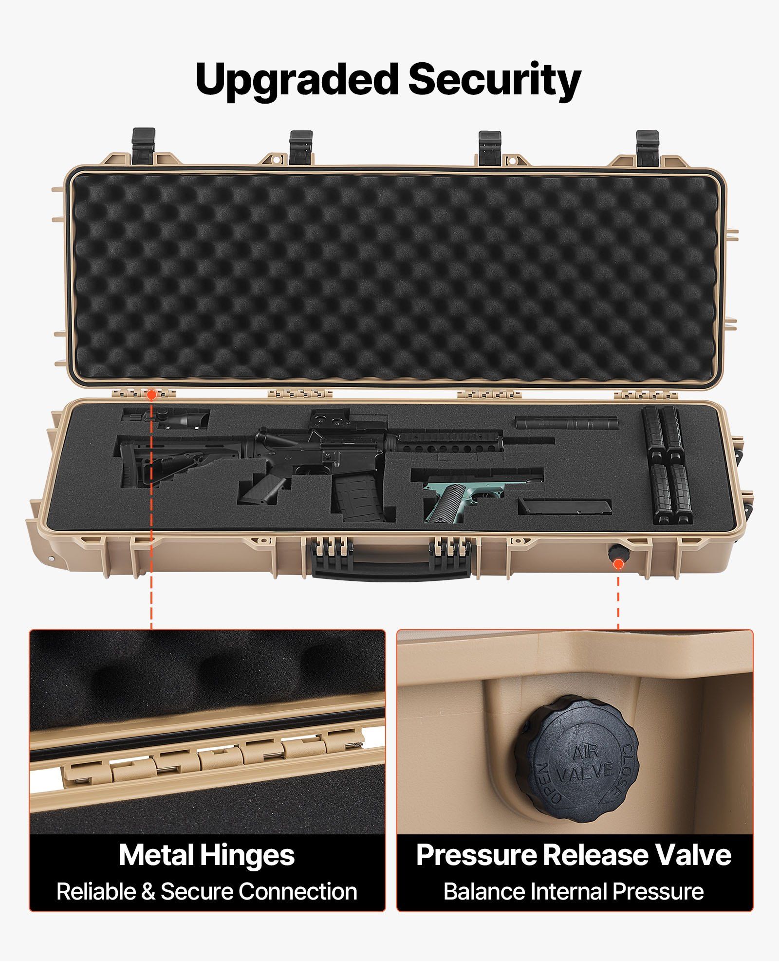 Hard Rifle Case, Lockable Rifle Case with Pre-cut Foams, 1016 mm Gun Storage with Wheels, IP67 Waterproof & Dustproof Movable Large Pistol Storage for Rifles, Shotguns, Airsoft Guns, Khaki - Image 6