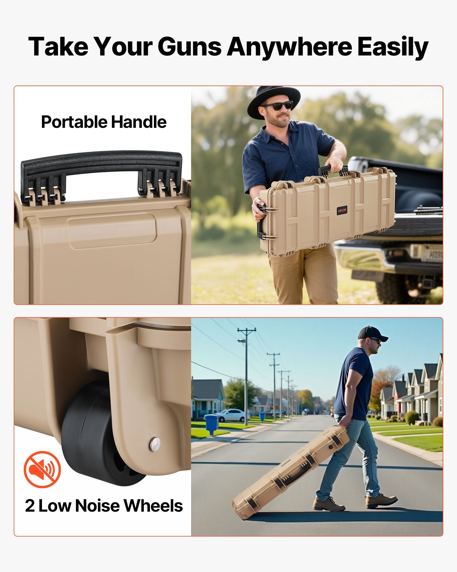 Hard Rifle Case, Lockable Rifle Case with Pre-cut Foams, 1016 mm Gun Storage with Wheels, IP67 Waterproof & Dustproof Movable Large Pistol Storage for Rifles, Shotguns, Airsoft Guns, Khaki - Image 7