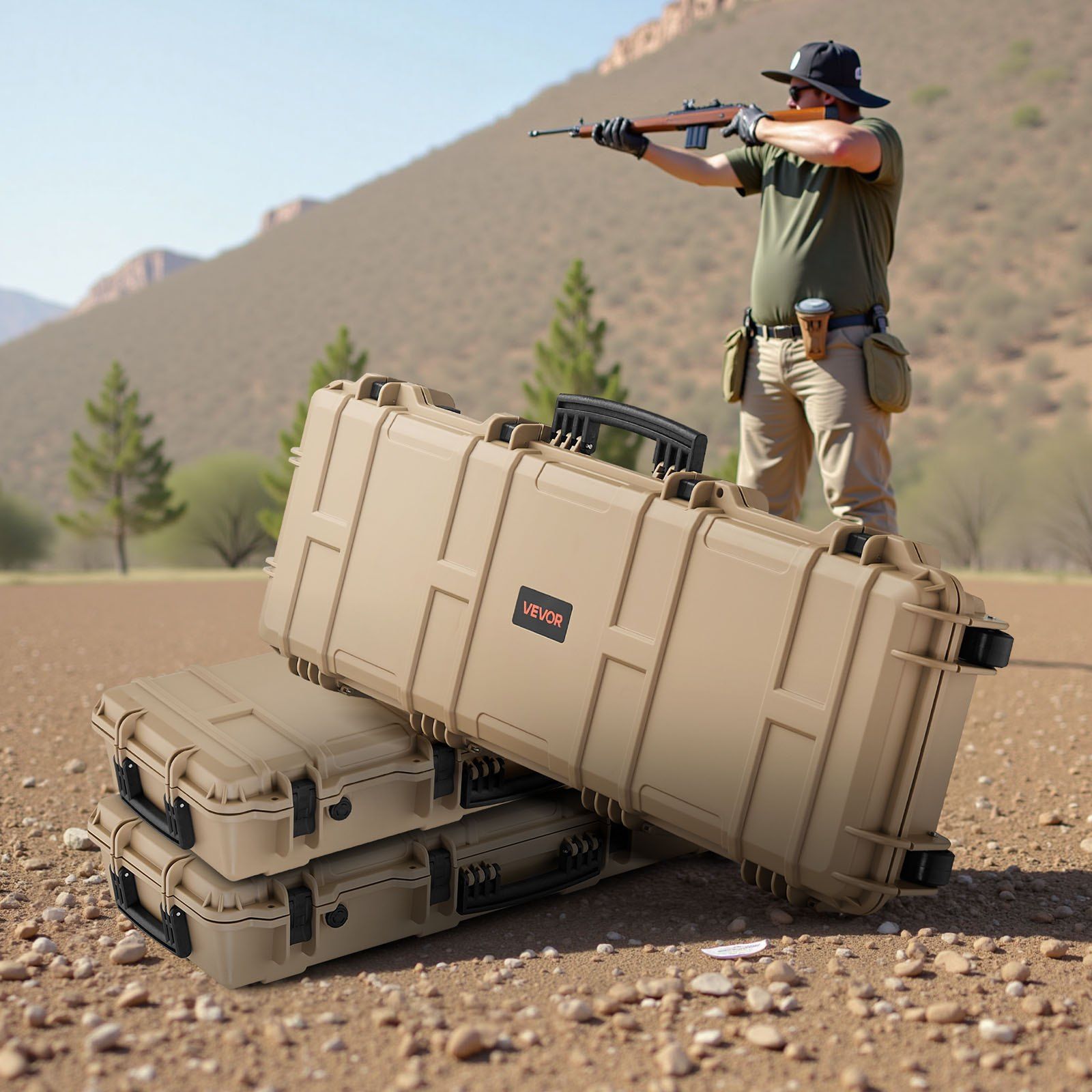 Hard Rifle Case, Lockable Rifle Case with Pre-cut Foams, 1016 mm Gun Storage with Wheels, IP67 Waterproof & Dustproof Movable Large Pistol Storage for Rifles, Shotguns, Airsoft Guns, Khaki - Image 8