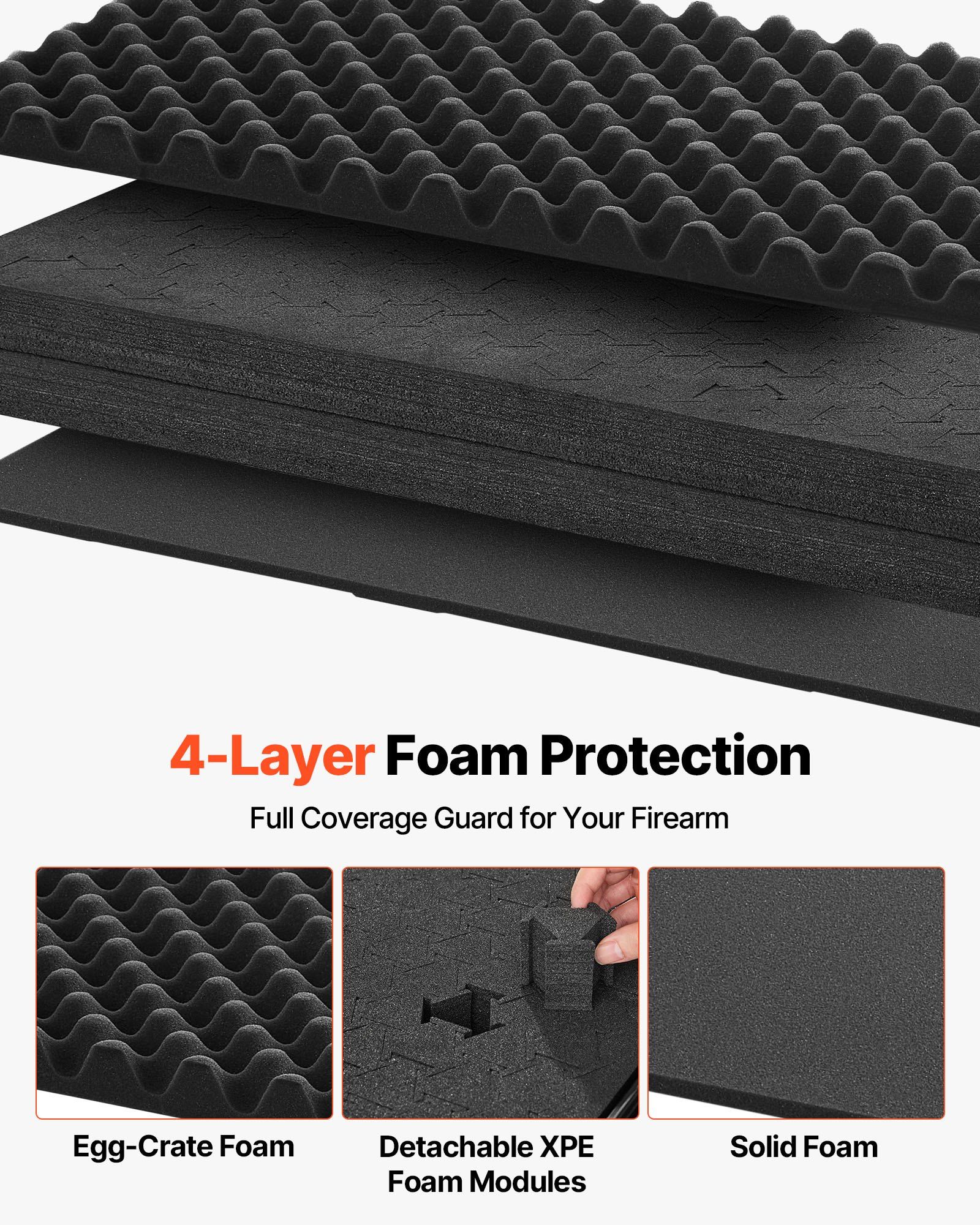 Hard Rifle Case, Lockable Rifle Case with Detachable XPE Foam, 1270 mm Gun Storage with Wheels, IP67 Waterproof & Dustproof Pistol Storage Cases for Rifles, Shotguns, Airsoft Guns, Black - Image 4